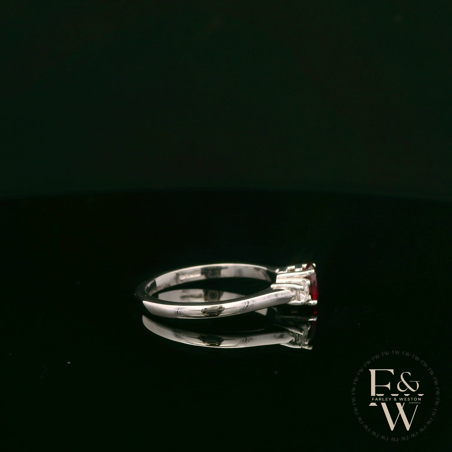Lab-Grown Ruby and Diamond 9ct White Gold Trilogy Ring