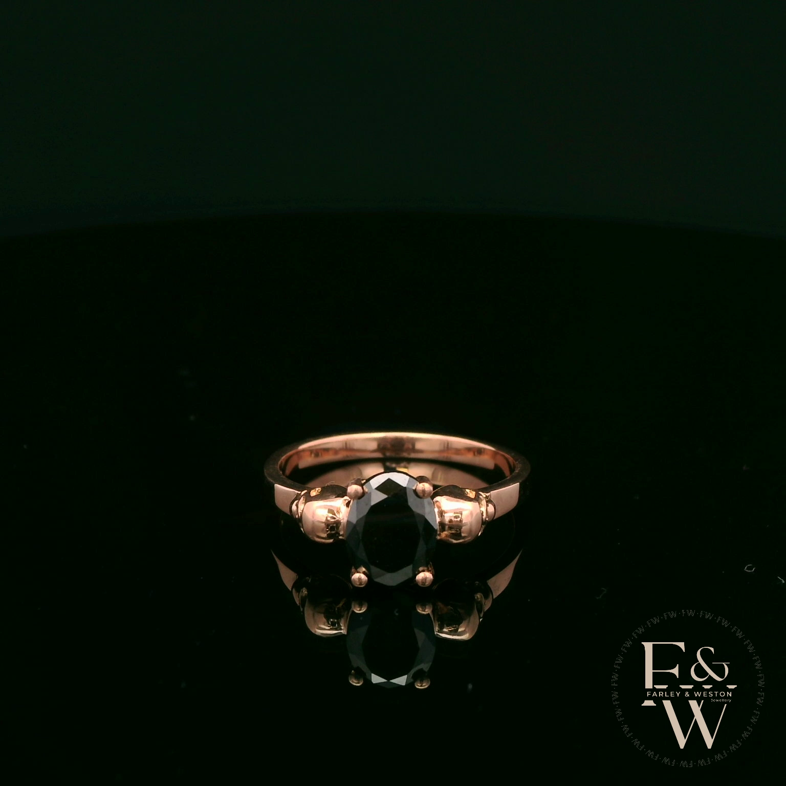 9ct Rose Gold Skull Shoulder Black CZ Solitaire Ring