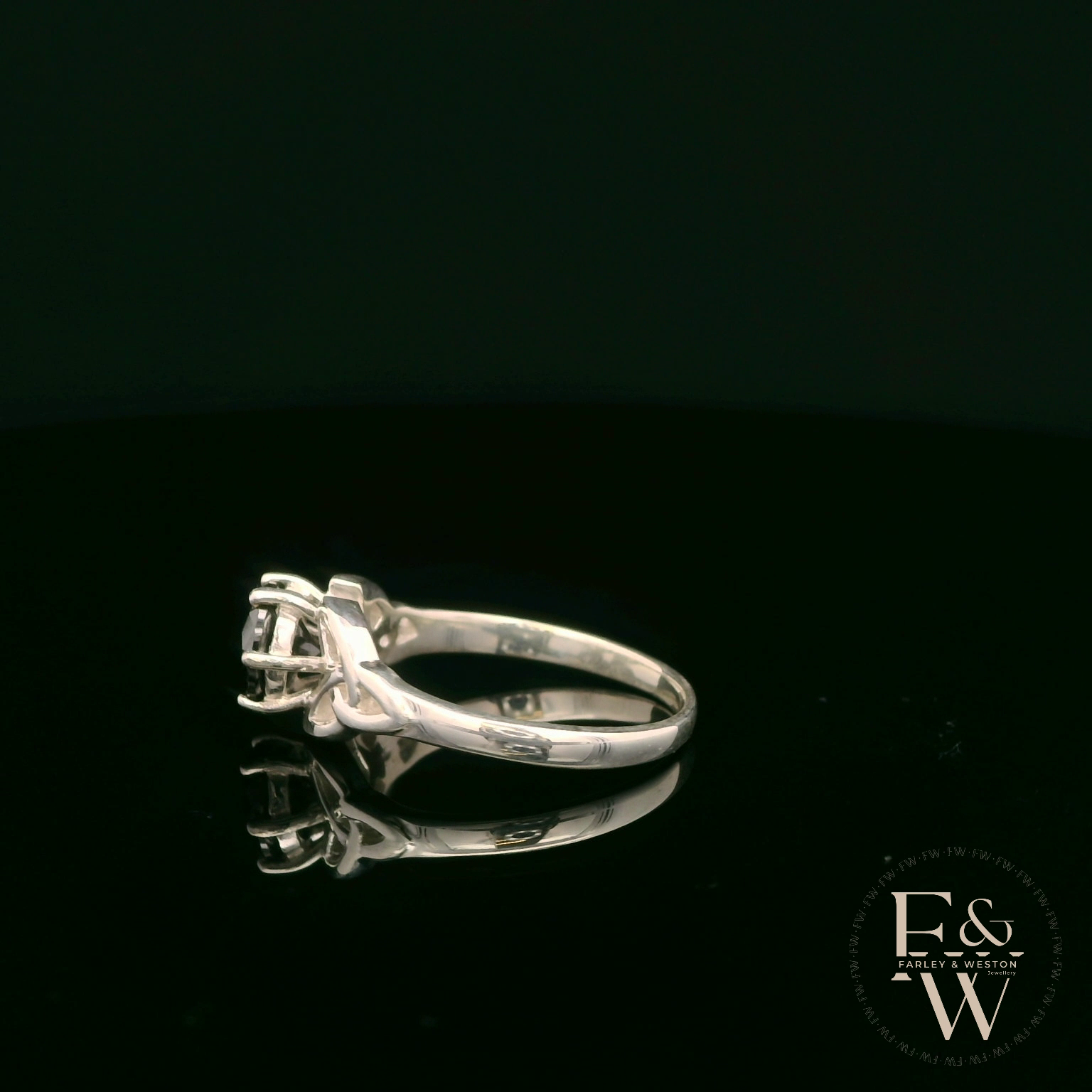Celtic Patterned Sterling Silver Black CZ Single Stone Ring