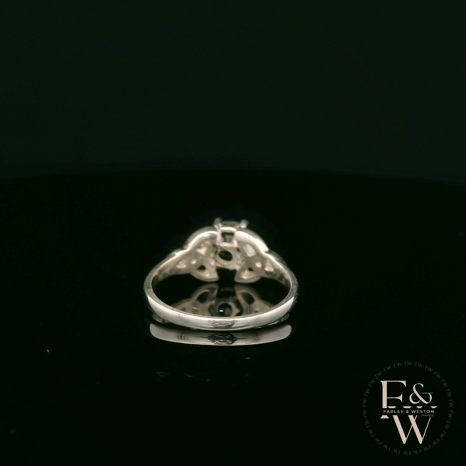 Celtic Patterned Sterling Silver Black CZ Single Stone Ring