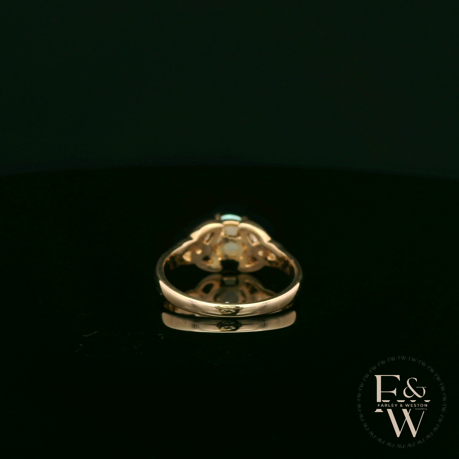 Celtic Patterned 9ct Yellow Gold Cultured Opal Single Stone Ring