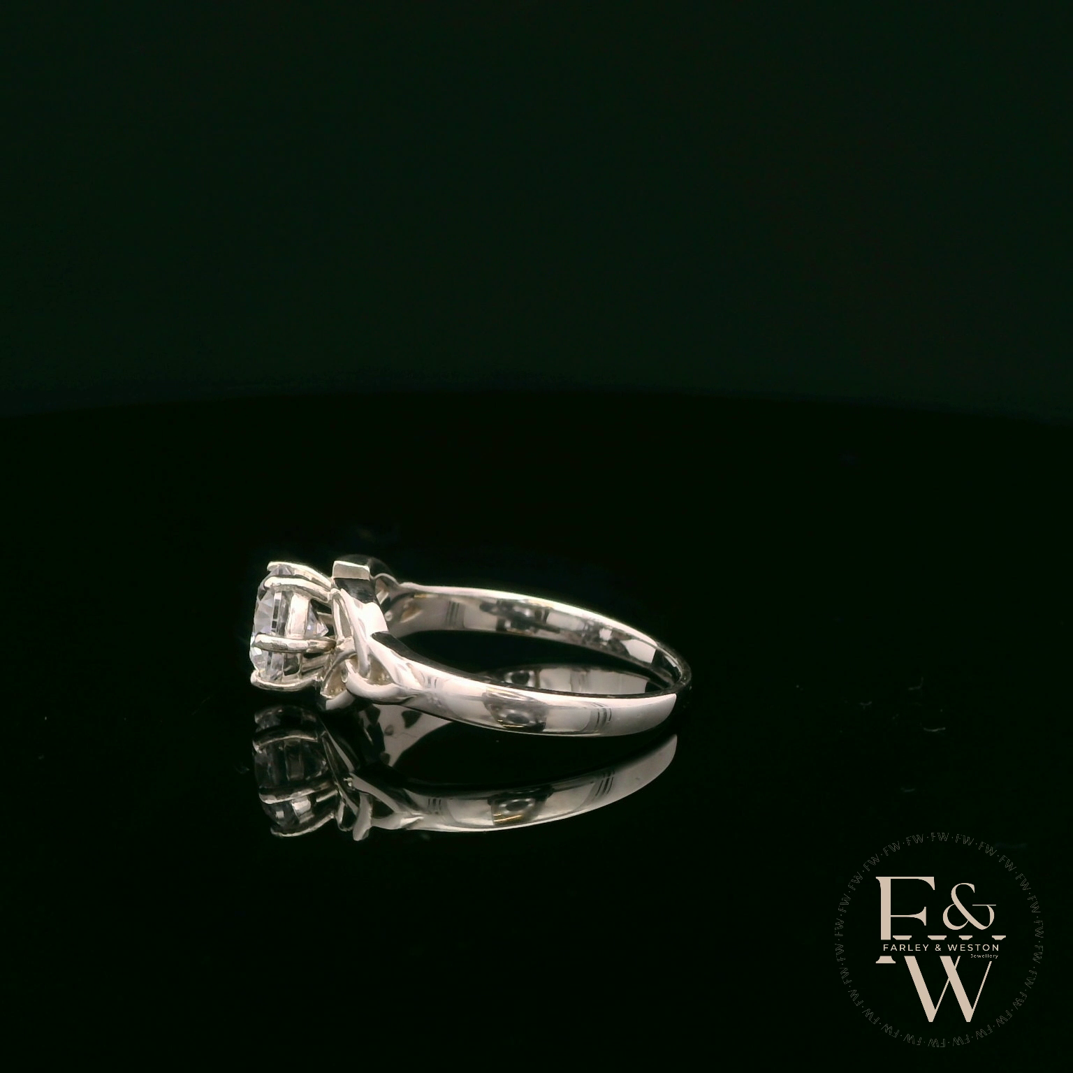 Celtic Patterned 9ct White Gold White CZ Single Stone Ring
