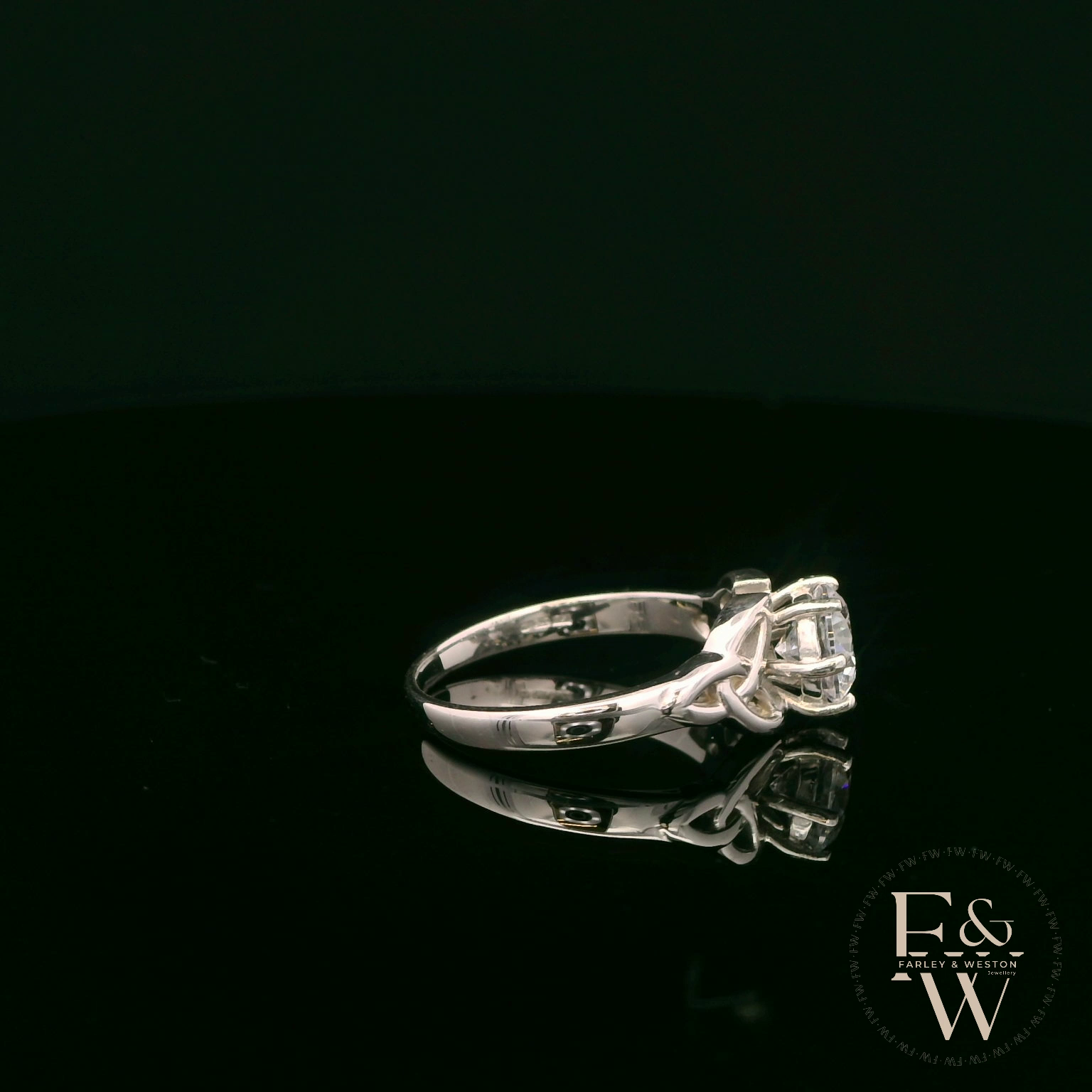 Celtic Patterned 9ct White Gold White CZ Single Stone Ring