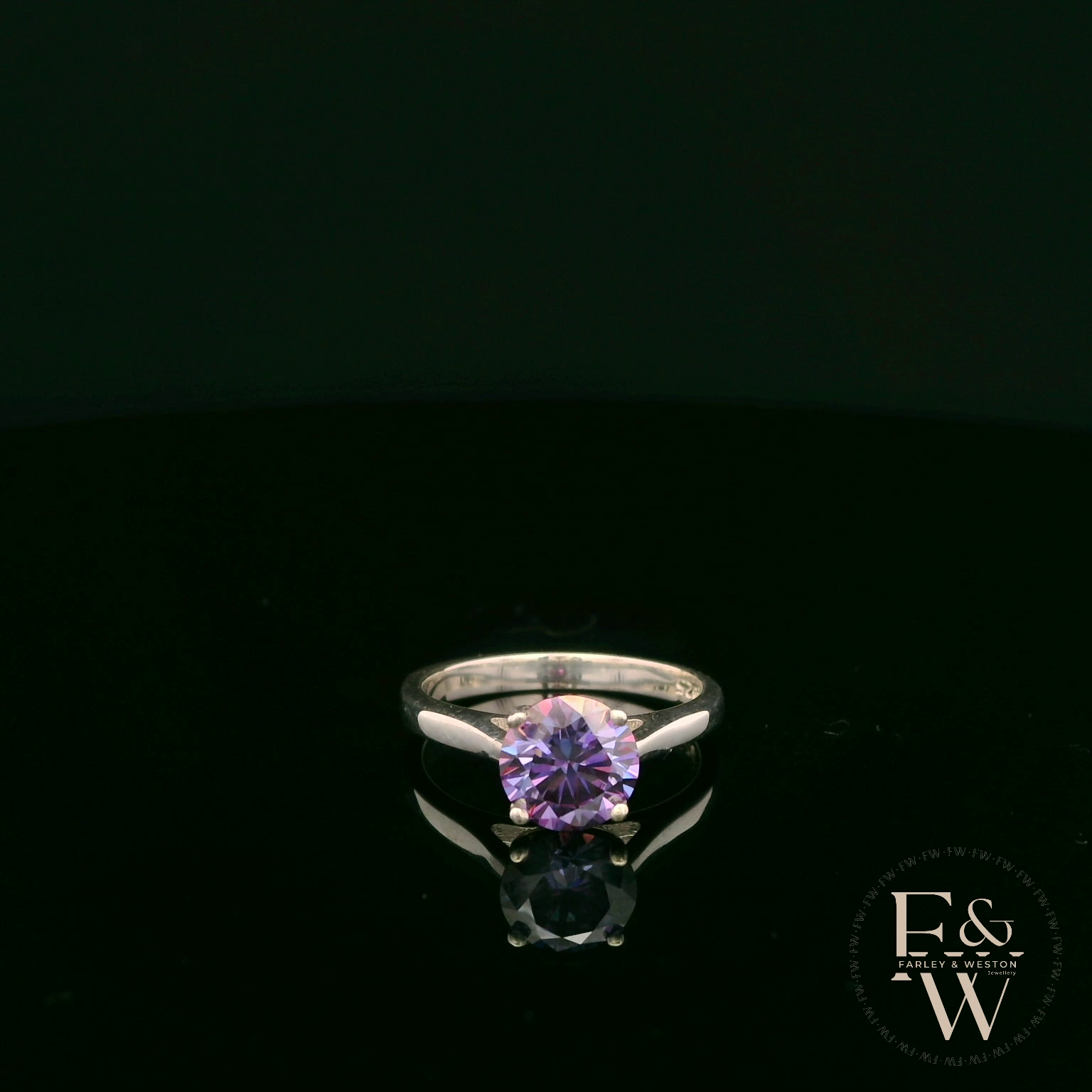 Solitaire Violet Moissanite & Silver Engagement Ring