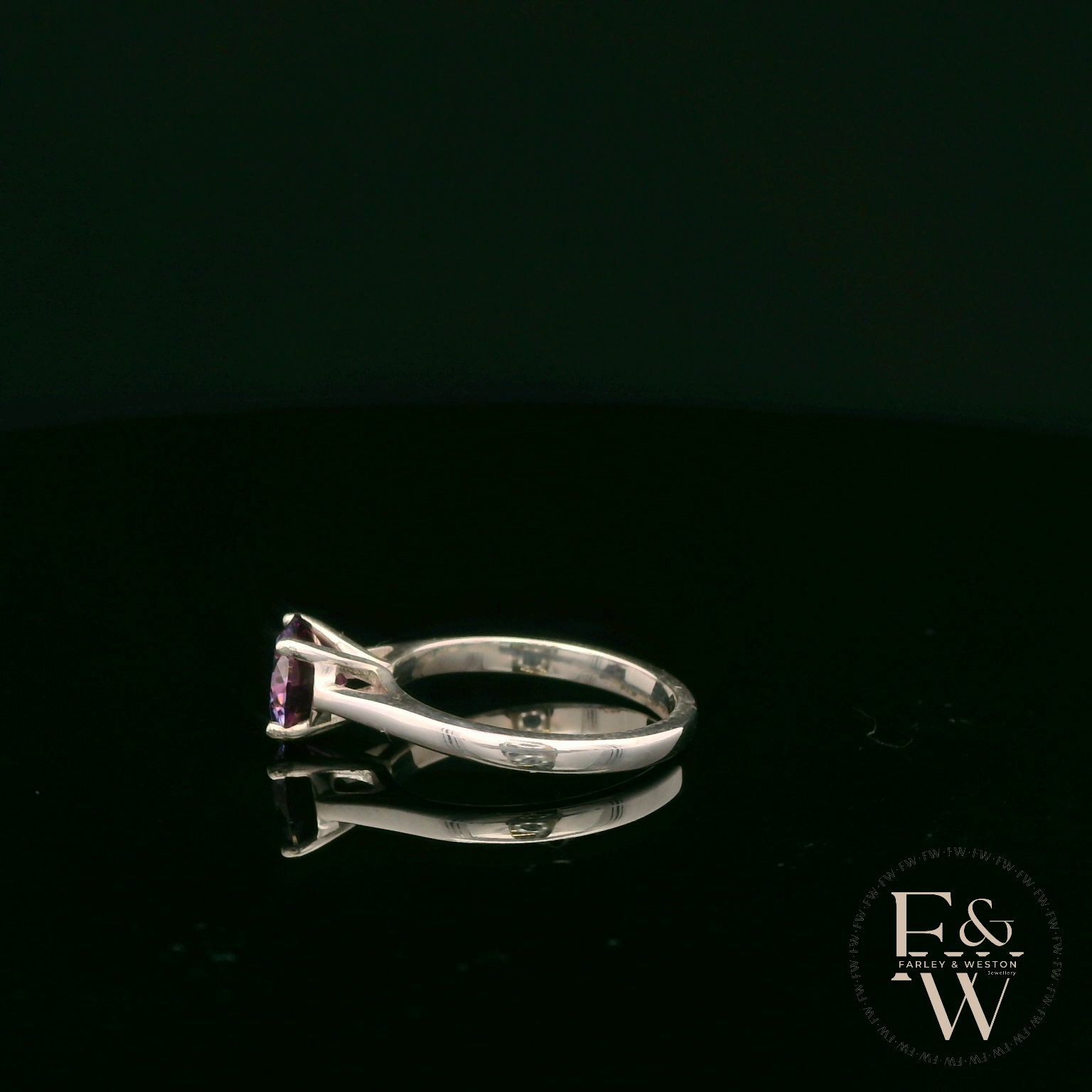 Solitaire Violet Moissanite & Silver Engagement Ring