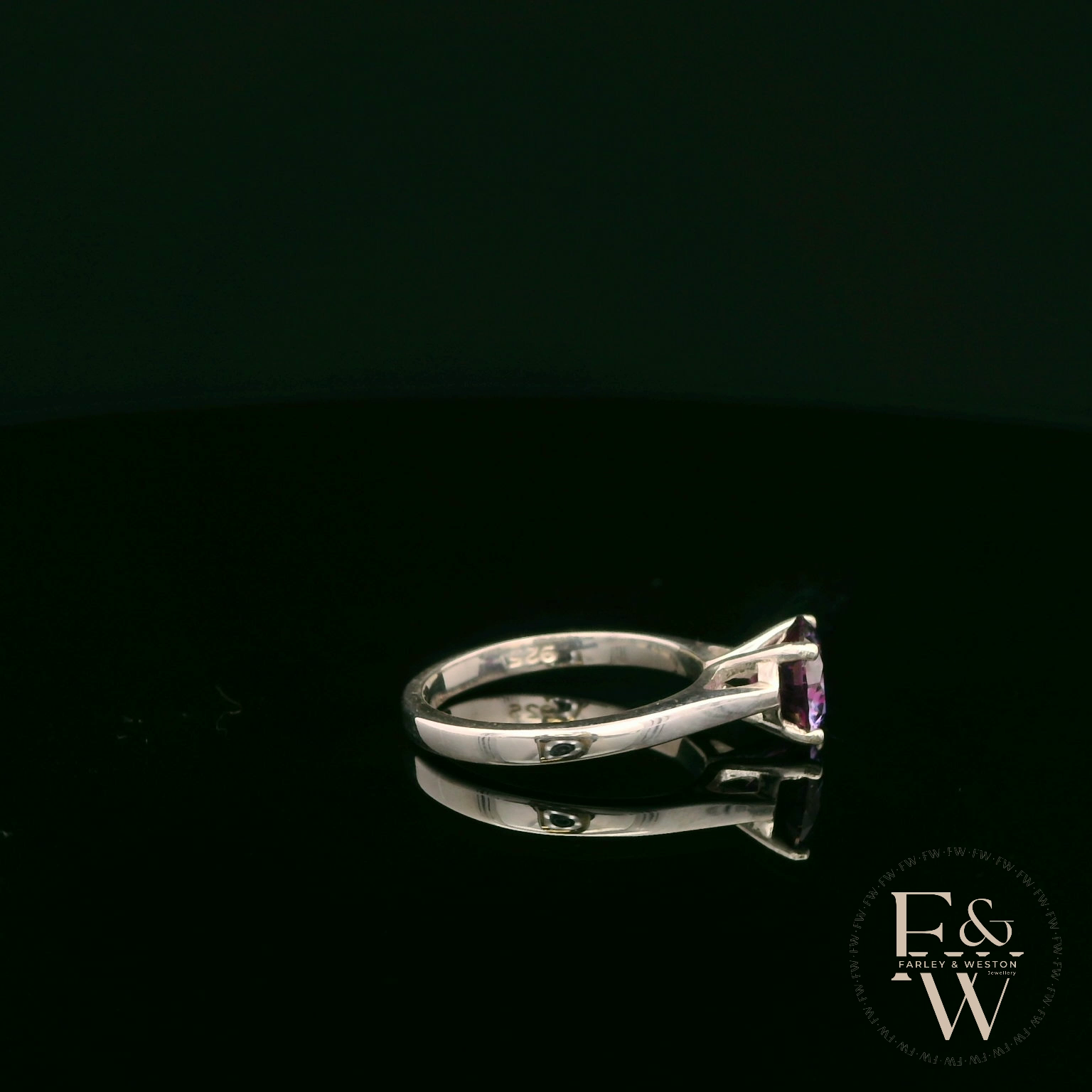 Solitaire Violet Moissanite & Silver Engagement Ring