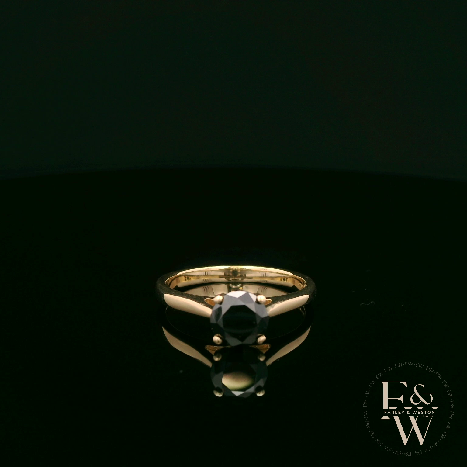 9ct Yellow Gold Black CZ Solitaire Ring
