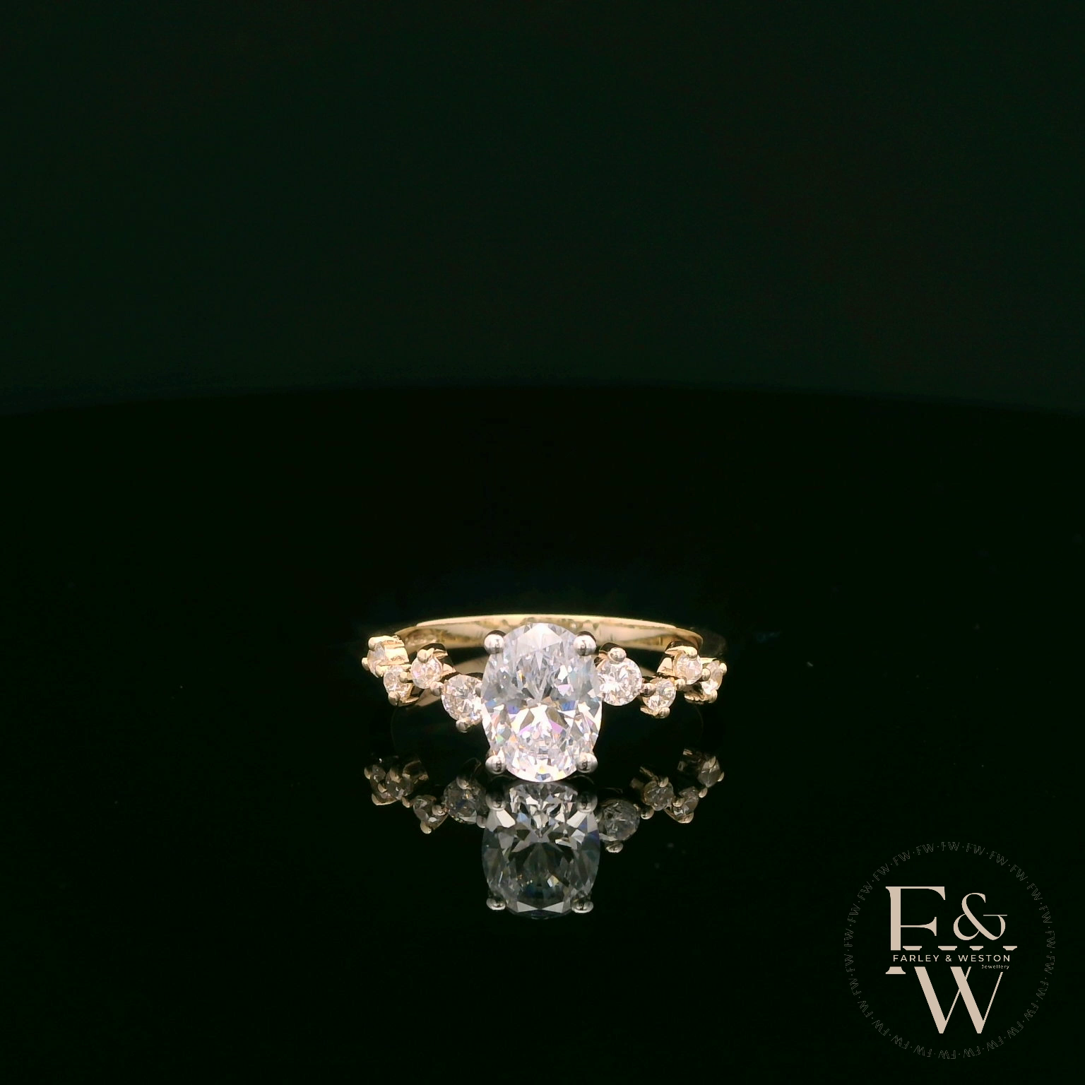 9ct Yellow Gold Solitaire White Moissanite with Fancy Stone Set Shoulders