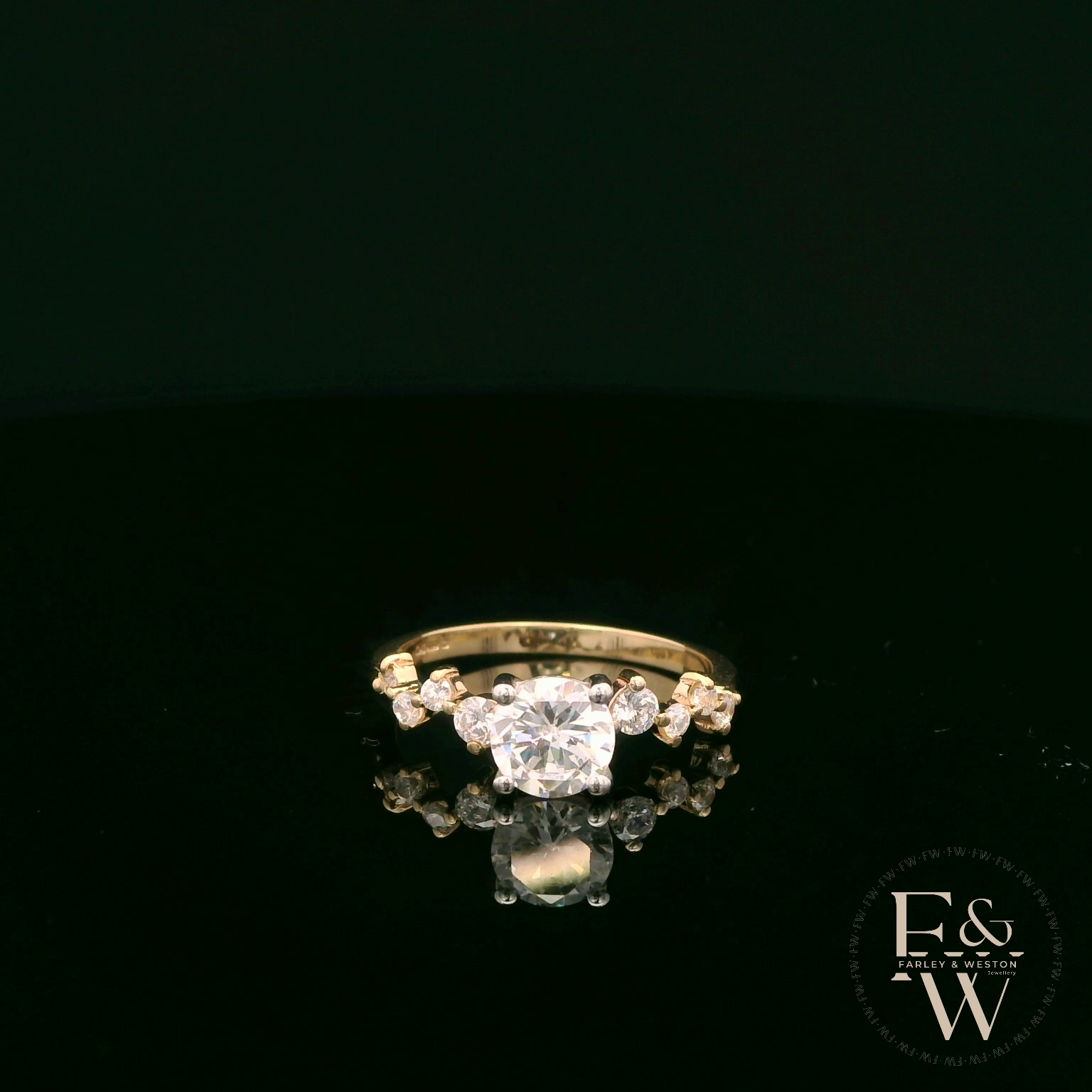 9ct Yellow Gold Solitaire White Moissanite with Fancy Stone Set Shoulders