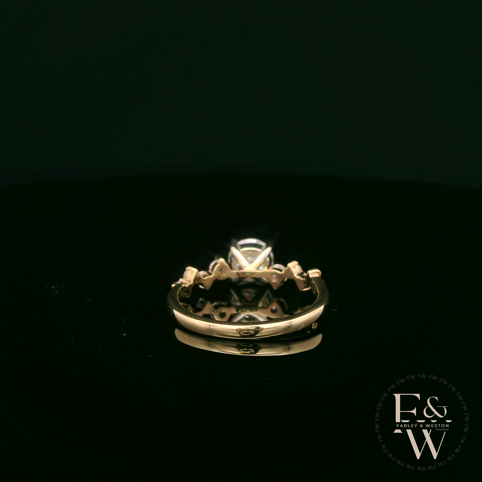 9ct Yellow Gold Solitaire White Moissanite with Fancy Stone Set Shoulders