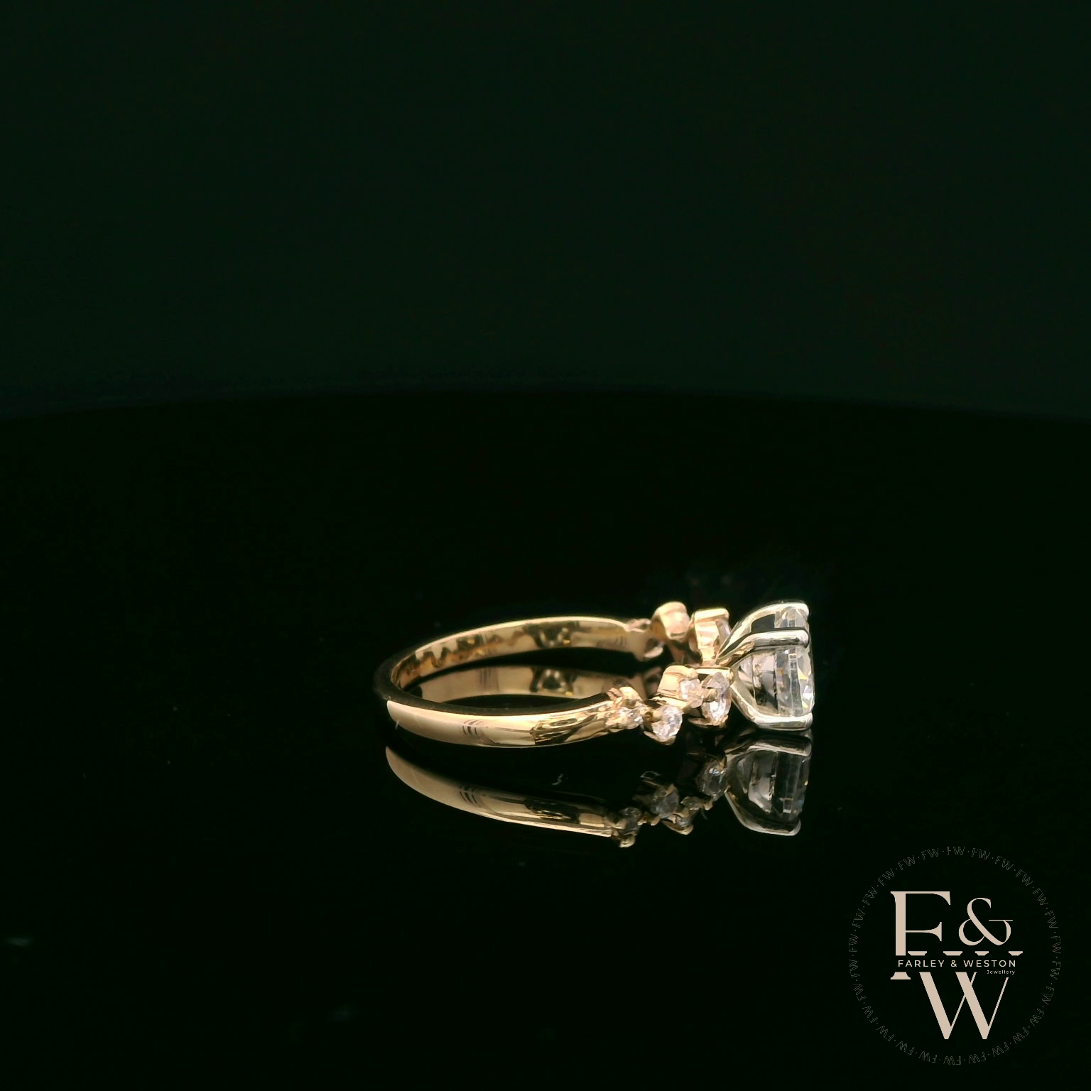 9ct Yellow Gold Solitaire White Moissanite with Fancy Stone Set Shoulders