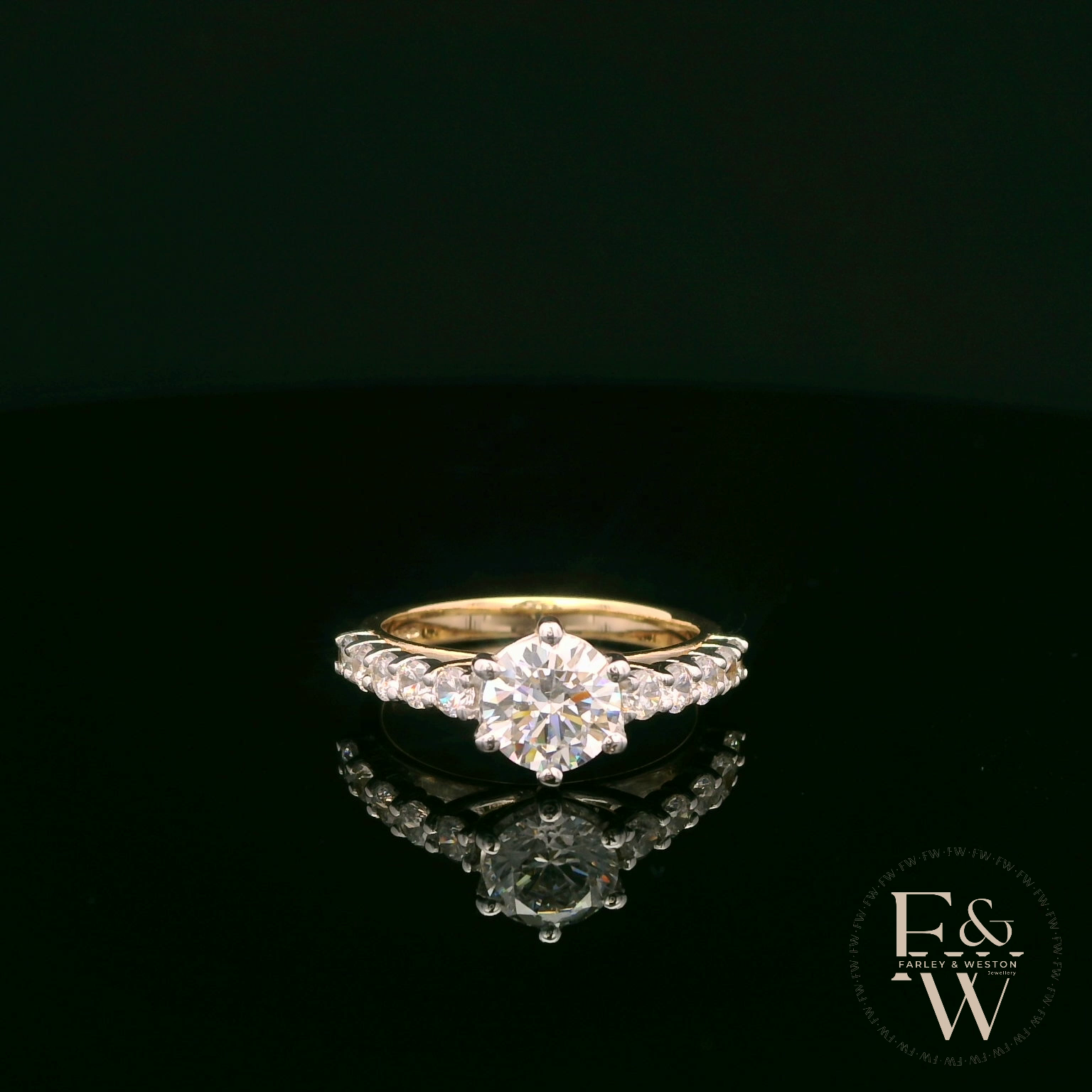 9ct Yellow Gold Solitaire White Moissanite with Stone Set Shoulders