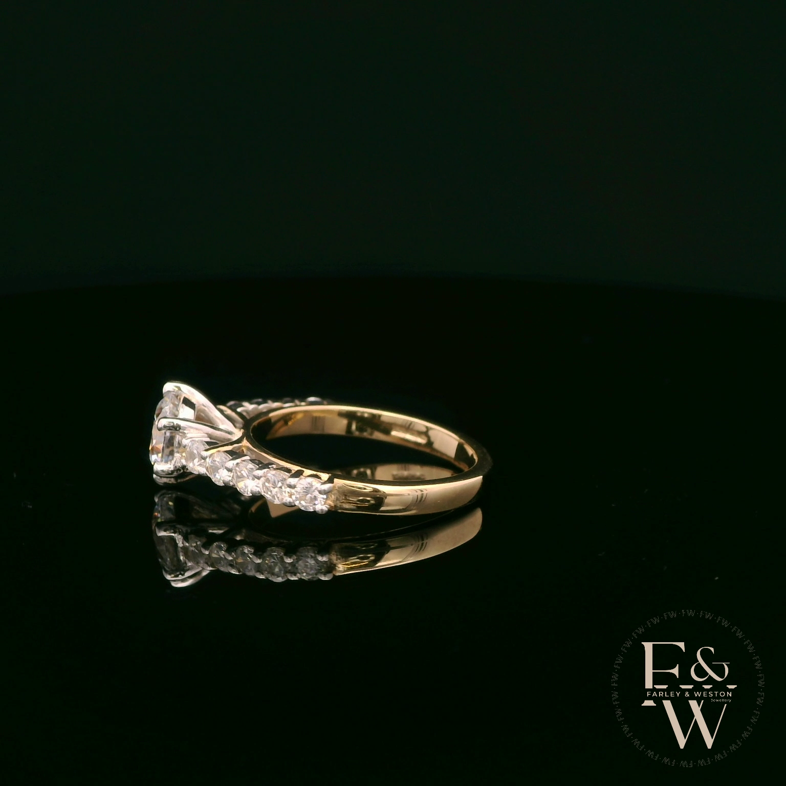 9ct Yellow Gold Solitaire White Moissanite with Stone Set Shoulders