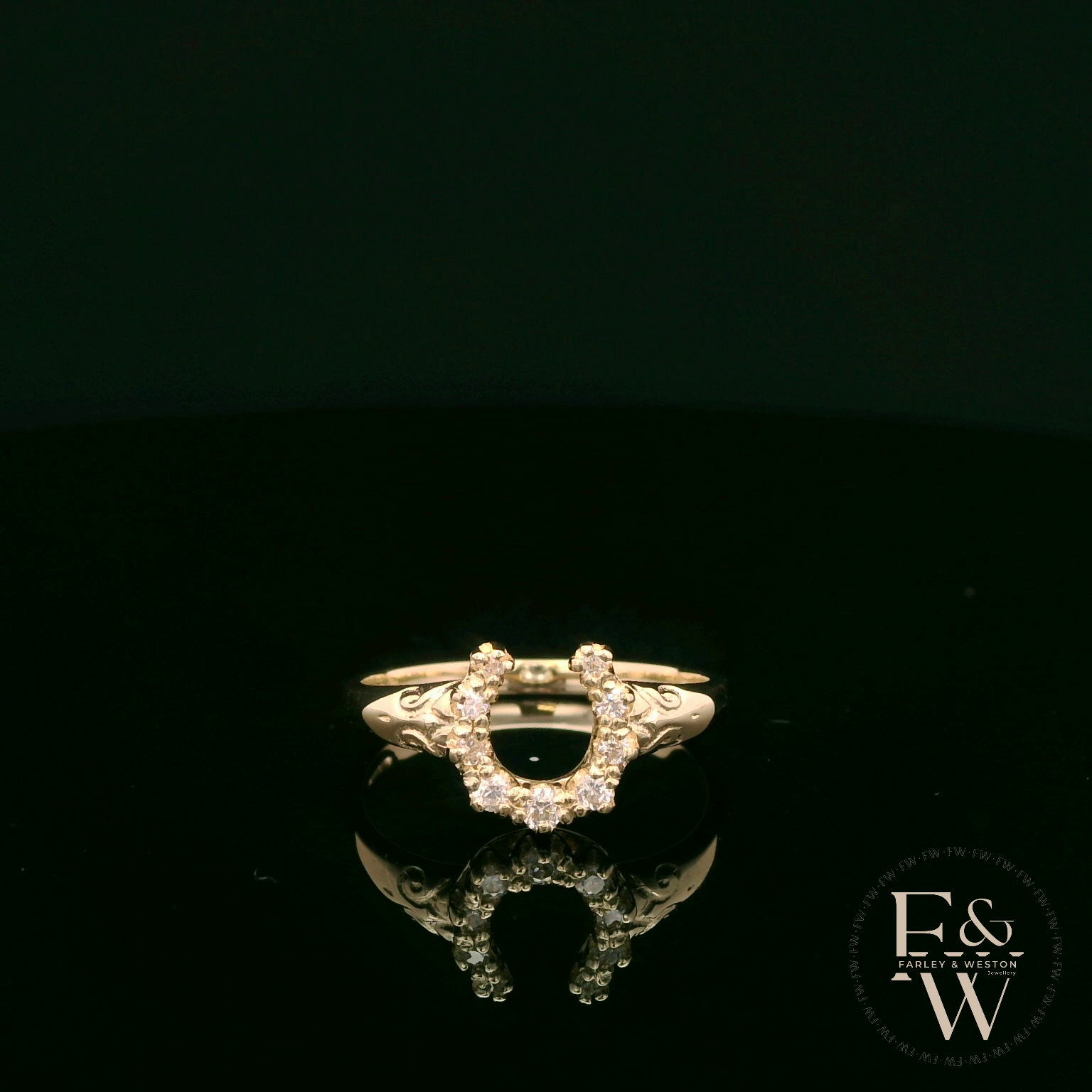 9ct Yellow Gold Horseshoe White Moissanite Ring
