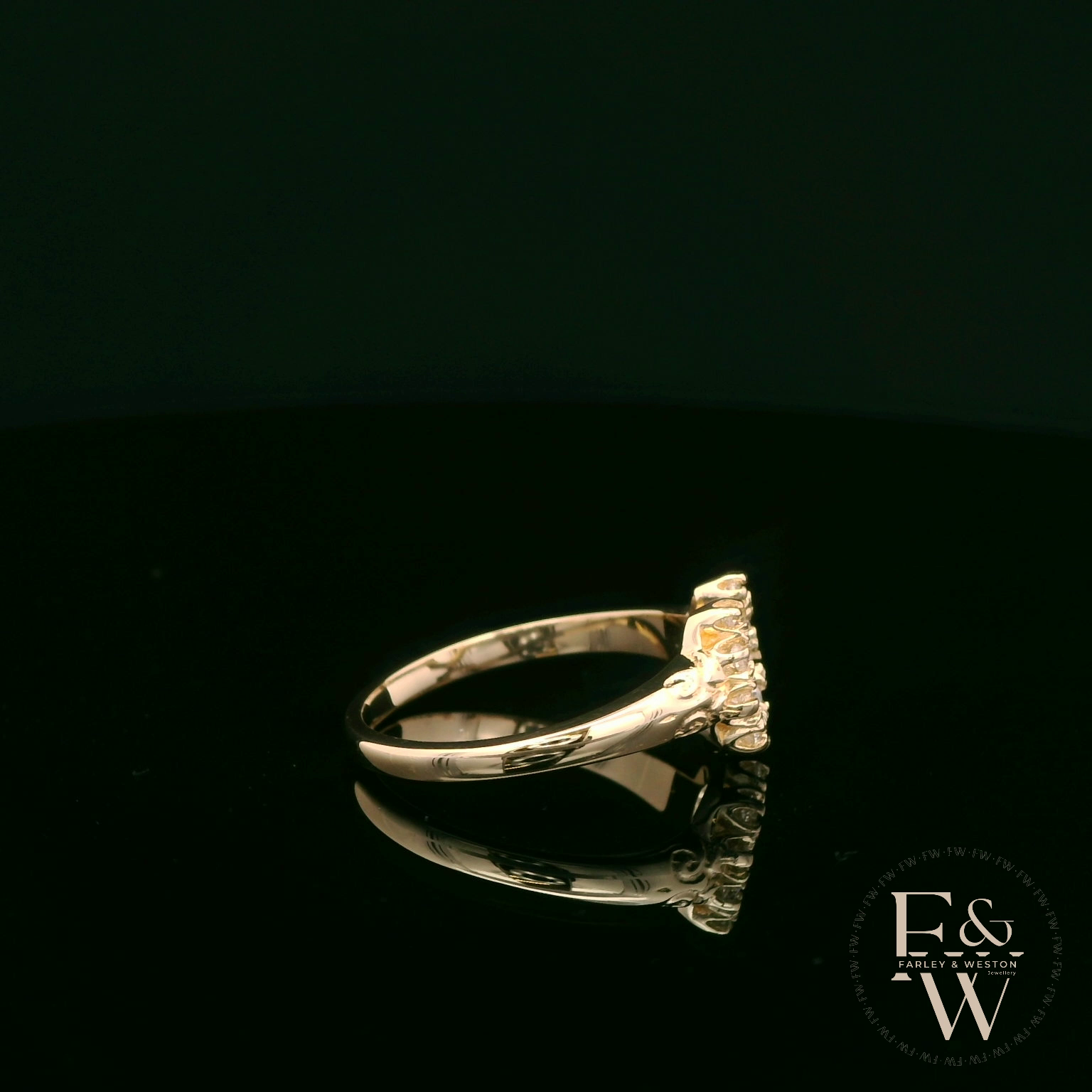 9ct Yellow Gold Horseshoe White Moissanite Ring