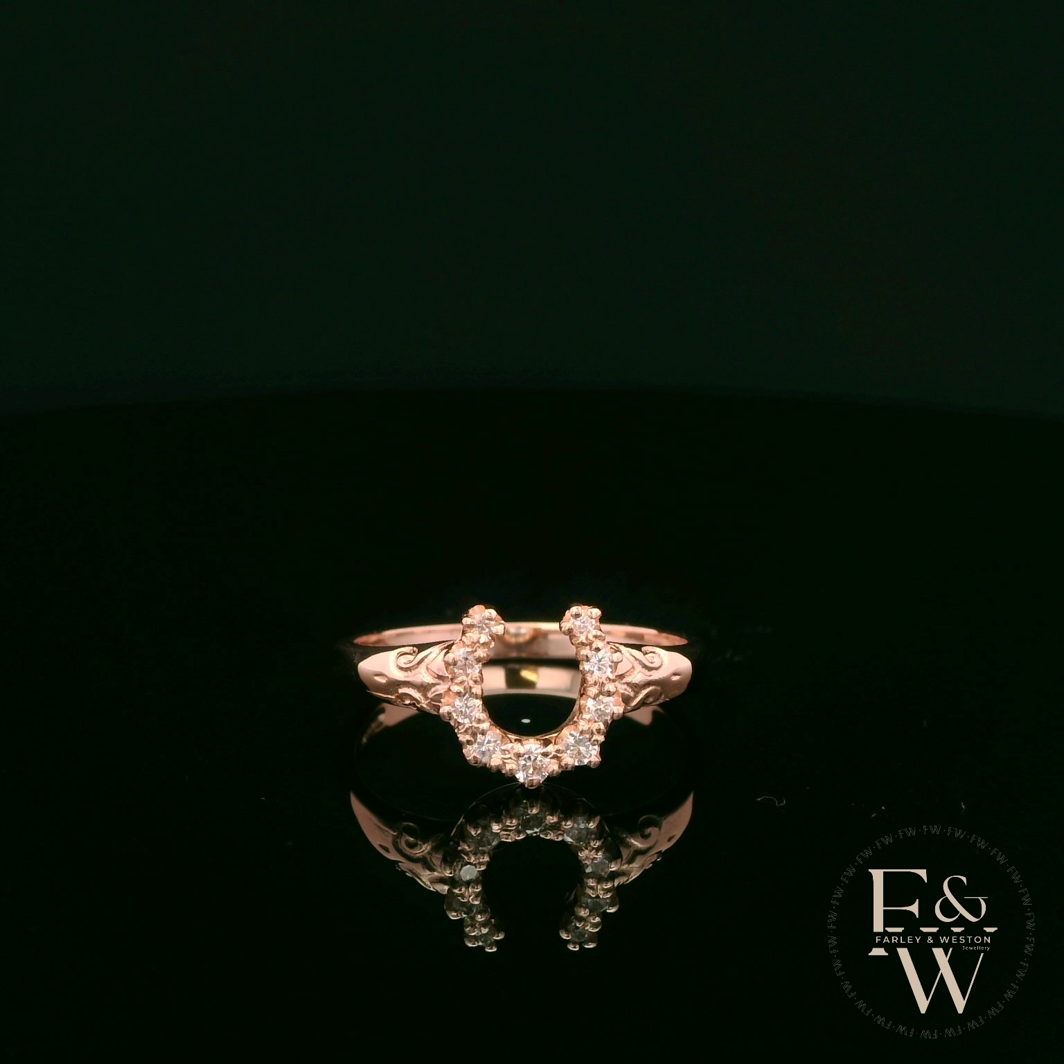9ct Rose Gold Horseshoe White Moissanite Ring