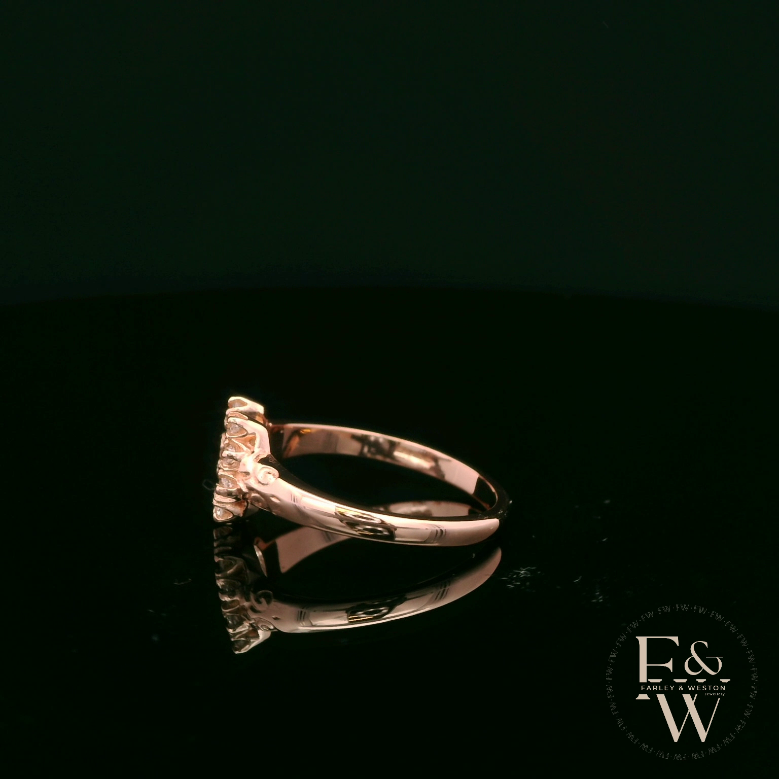 9ct Rose Gold Horseshoe White Moissanite Ring