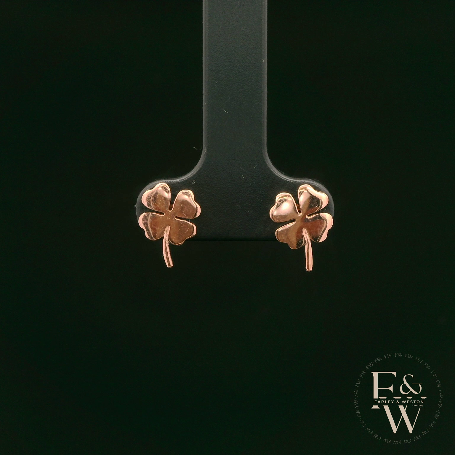 4 Leaf Clover 9ct Rose Gold Studs