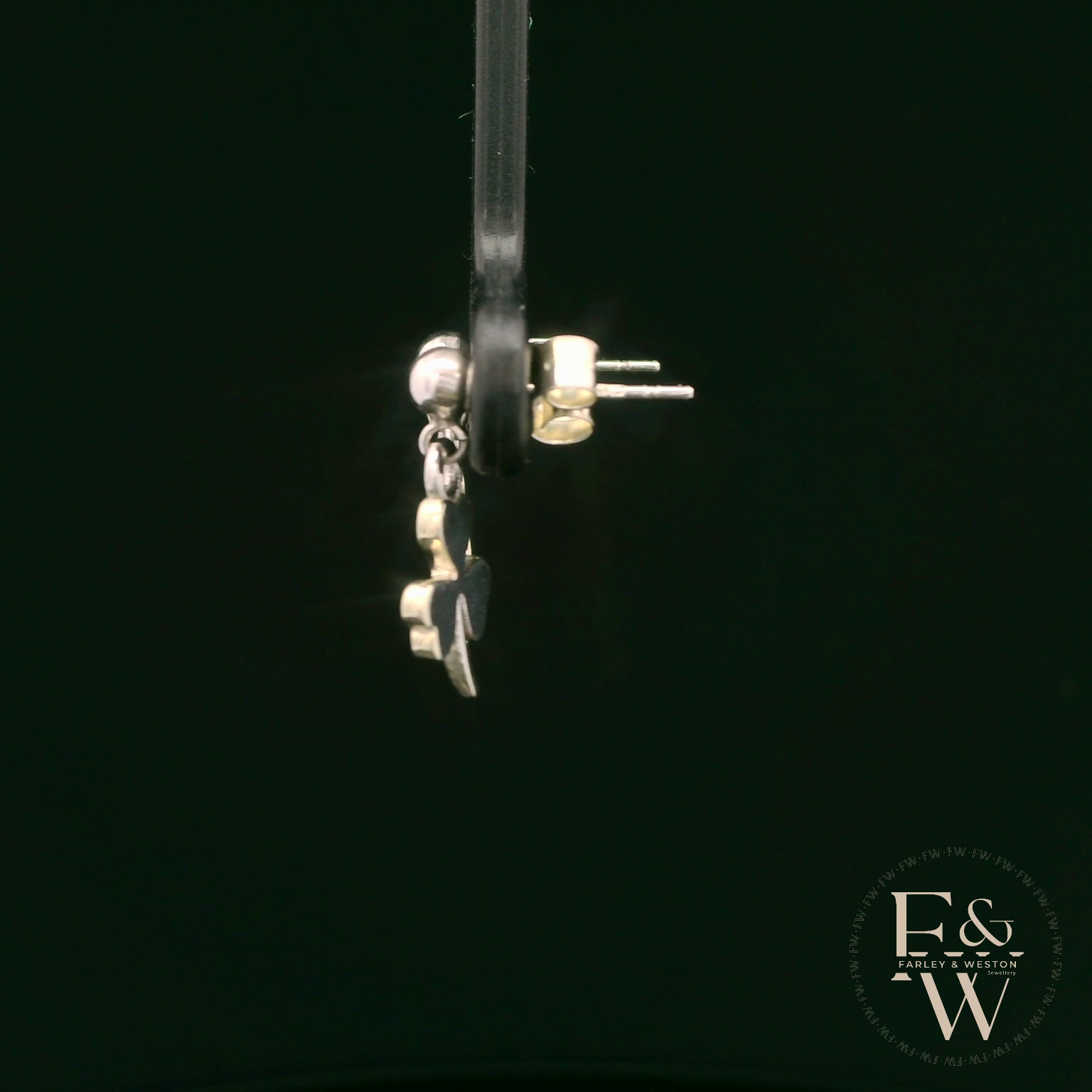 9ct White Gold 3 Leaf Clover Dropper Earrings