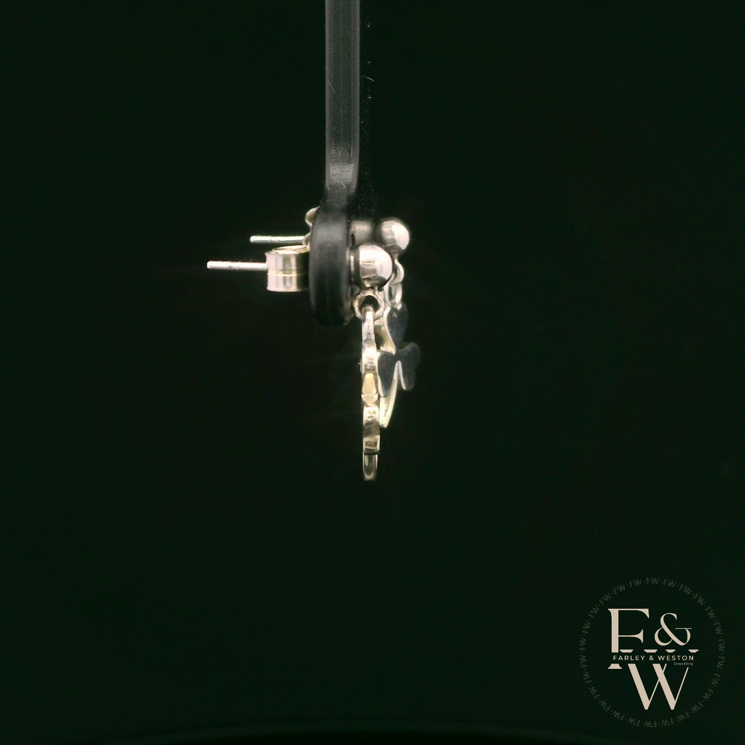 9ct White Gold 3 Leaf Clover Dropper Earrings