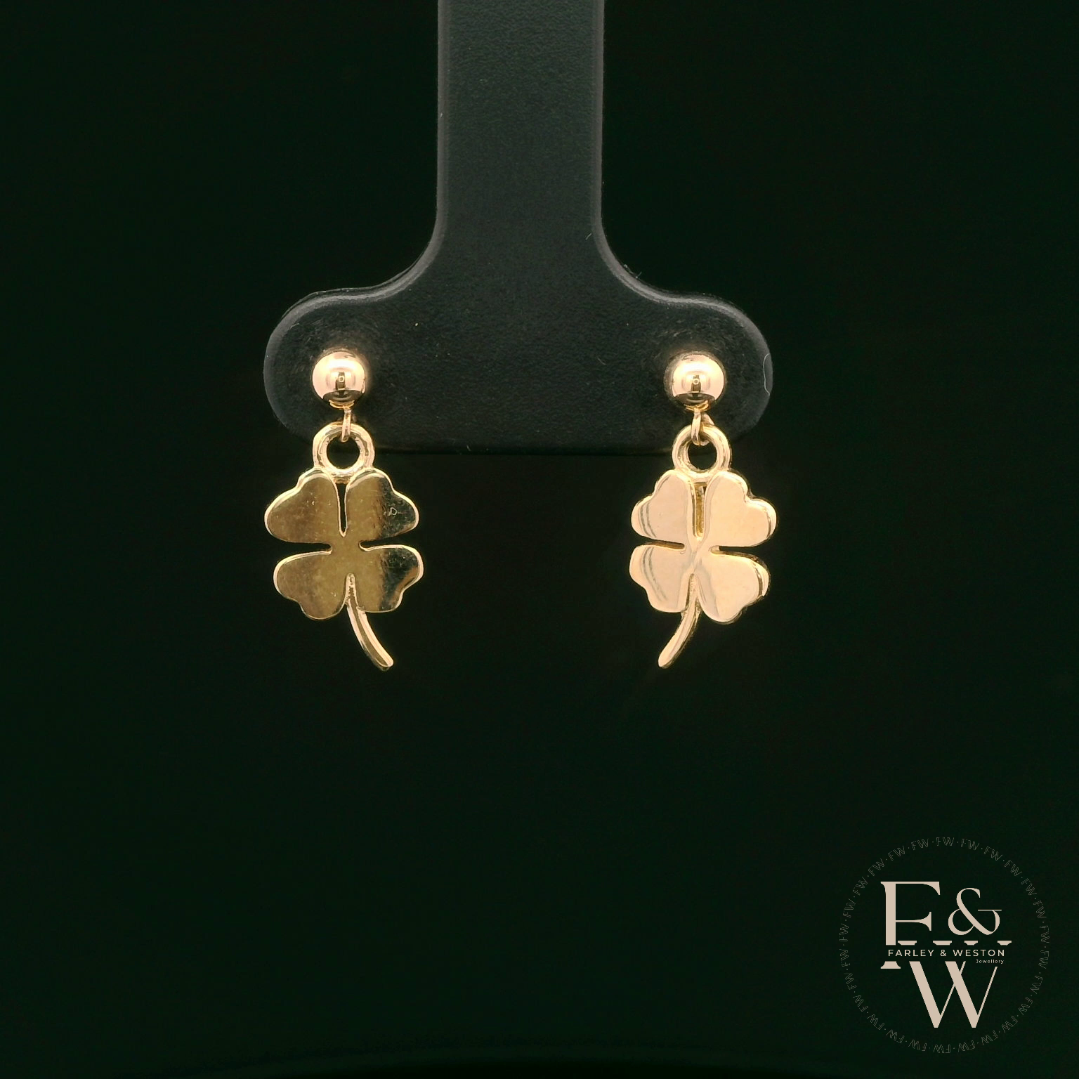 9ct Yellow Gold 4 Leaf Clover Dropper Earrings