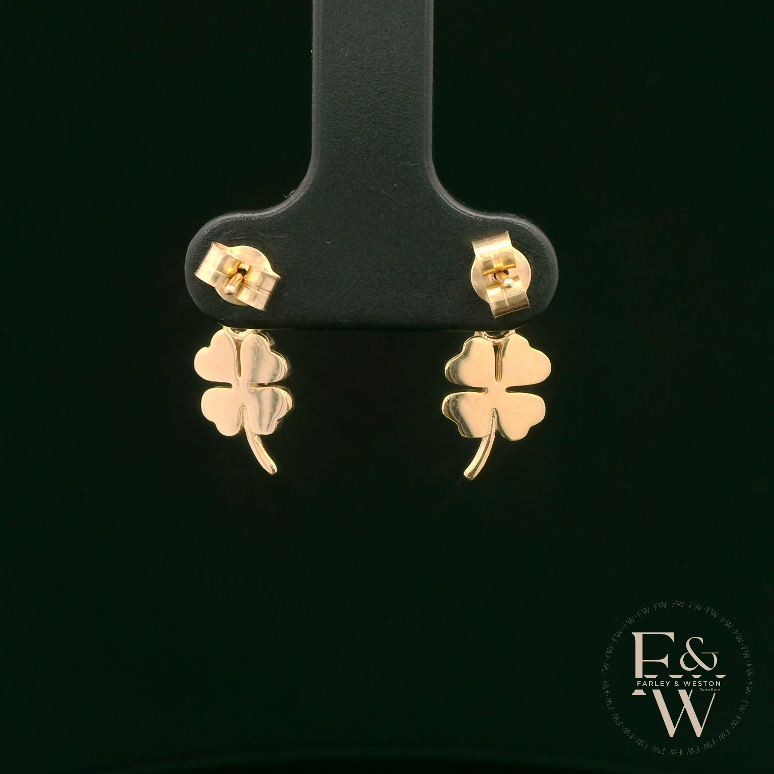 9ct Yellow Gold 4 Leaf Clover Dropper Earrings