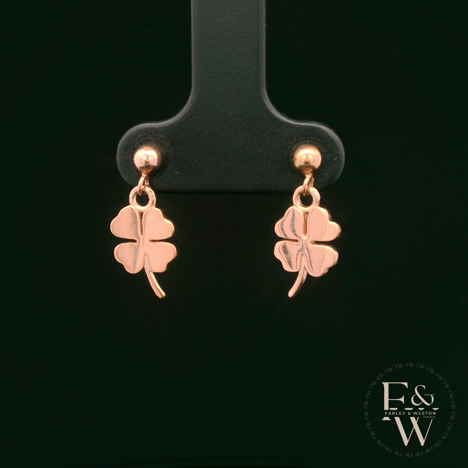 9ct Rose Gold 4 Leaf Clover Dropper Earrings