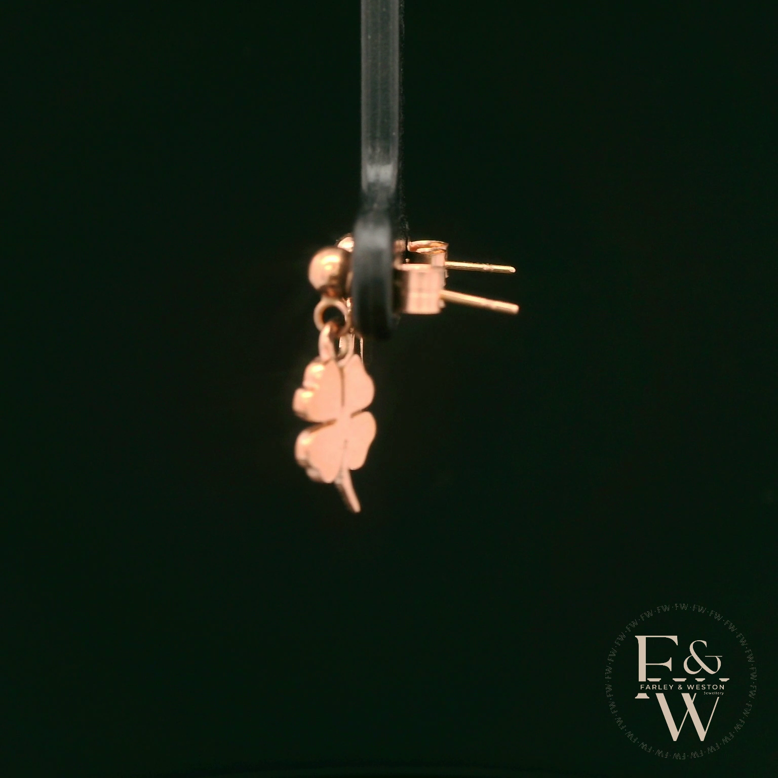 9ct Rose Gold 4 Leaf Clover Dropper Earrings