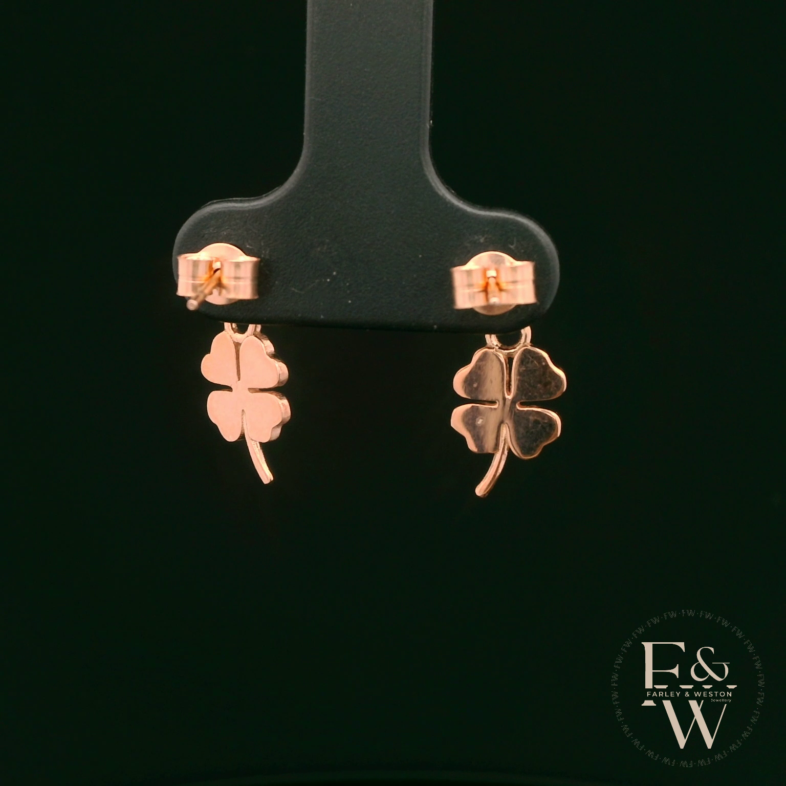 9ct Rose Gold 4 Leaf Clover Dropper Earrings