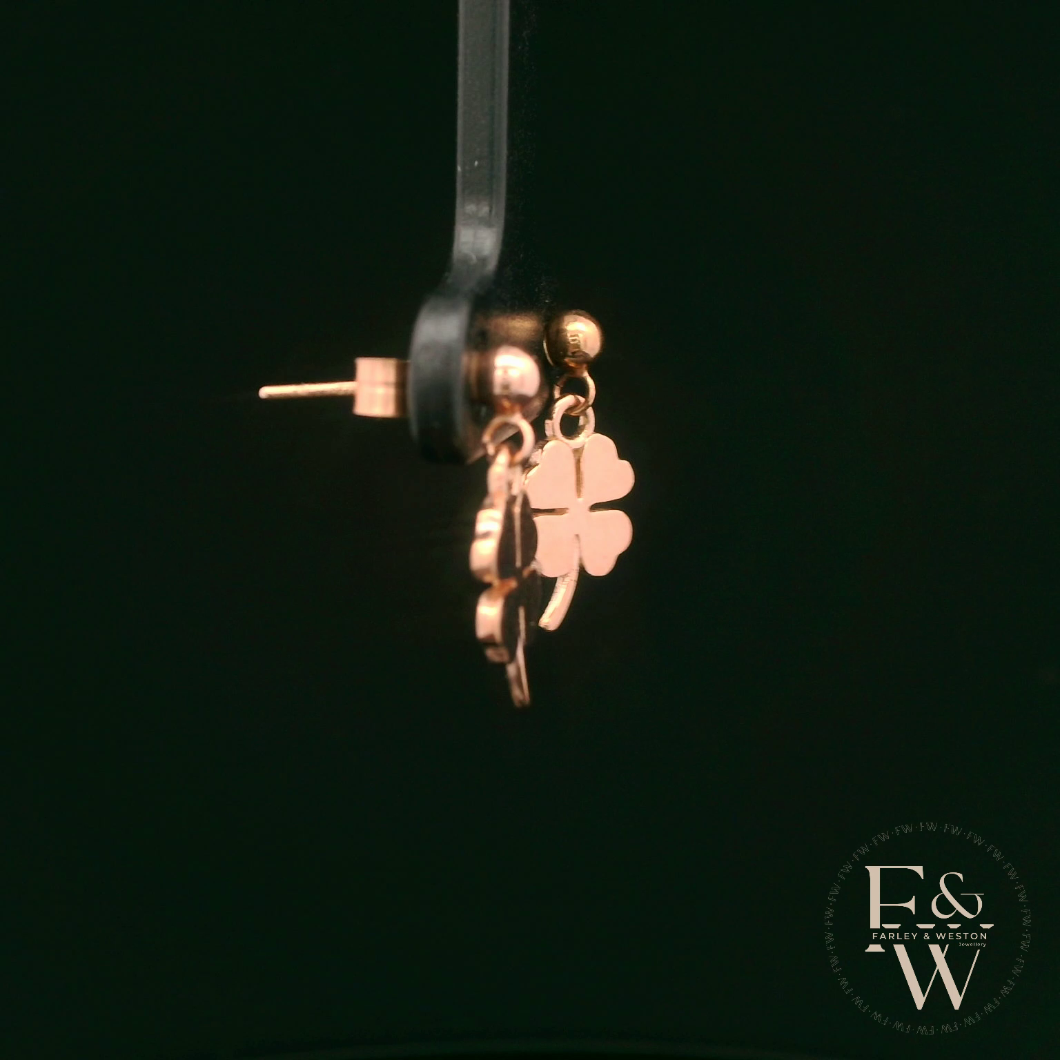 9ct Rose Gold 4 Leaf Clover Dropper Earrings