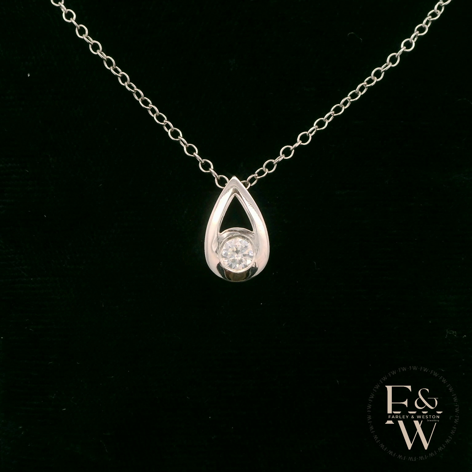 Large 9ct White Gold Peardrop White Moissanite Necklace