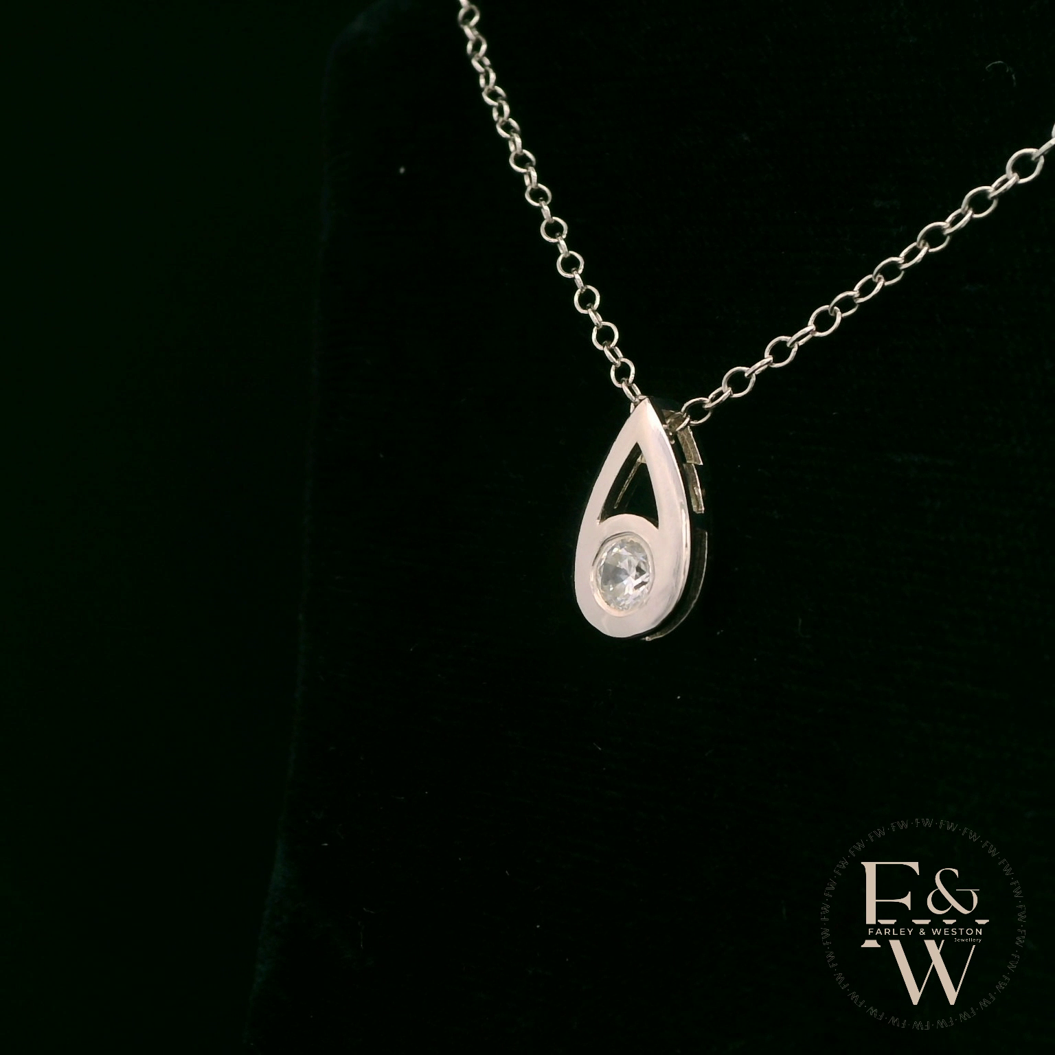 Large 9ct White Gold Peardrop White Moissanite Necklace