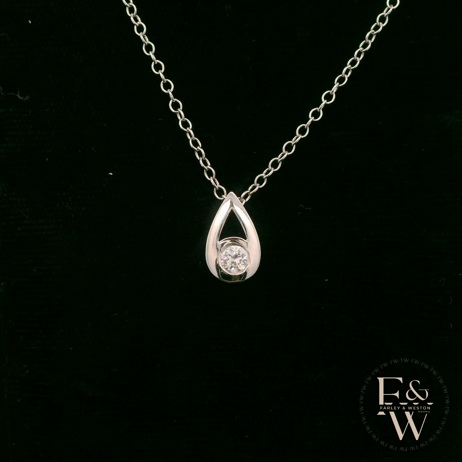 9ct White Gold Peardrop White Moissanite Necklace