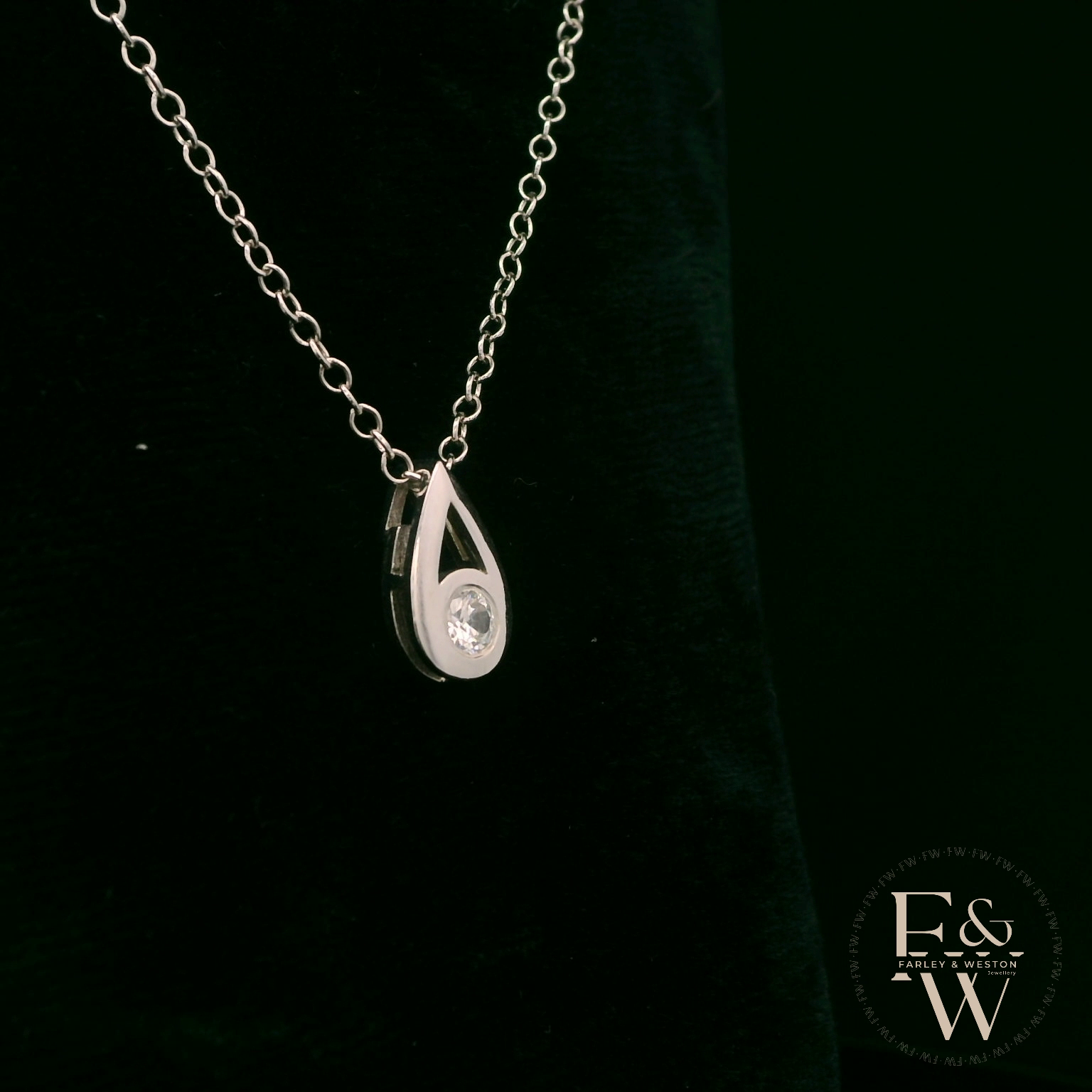9ct White Gold Peardrop White Moissanite Necklace