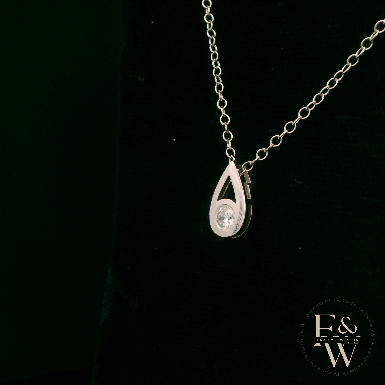 9ct White Gold Peardrop White Moissanite Necklace
