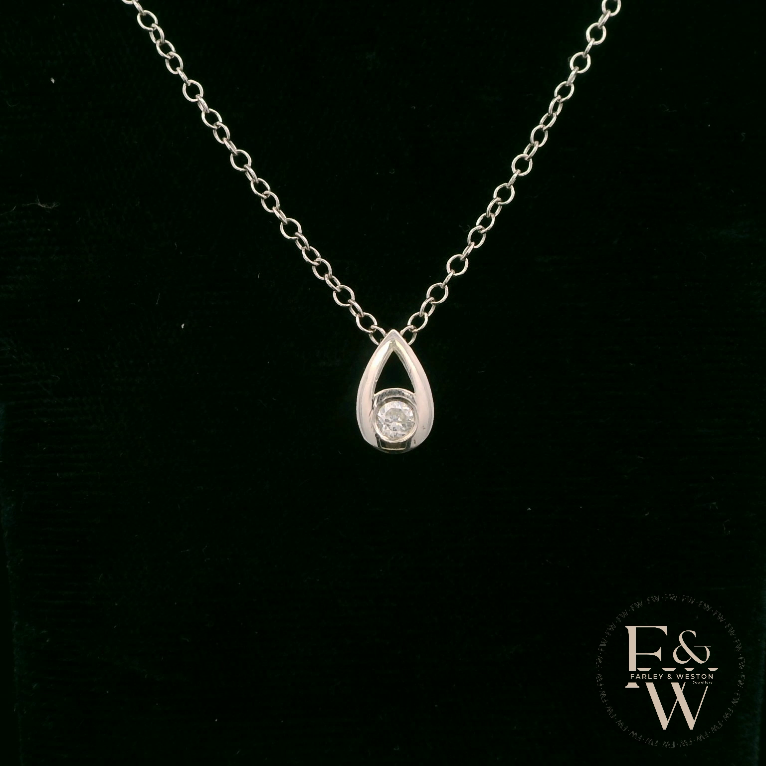 Small 9ct White Gold Peardrop White Moissanite Necklace