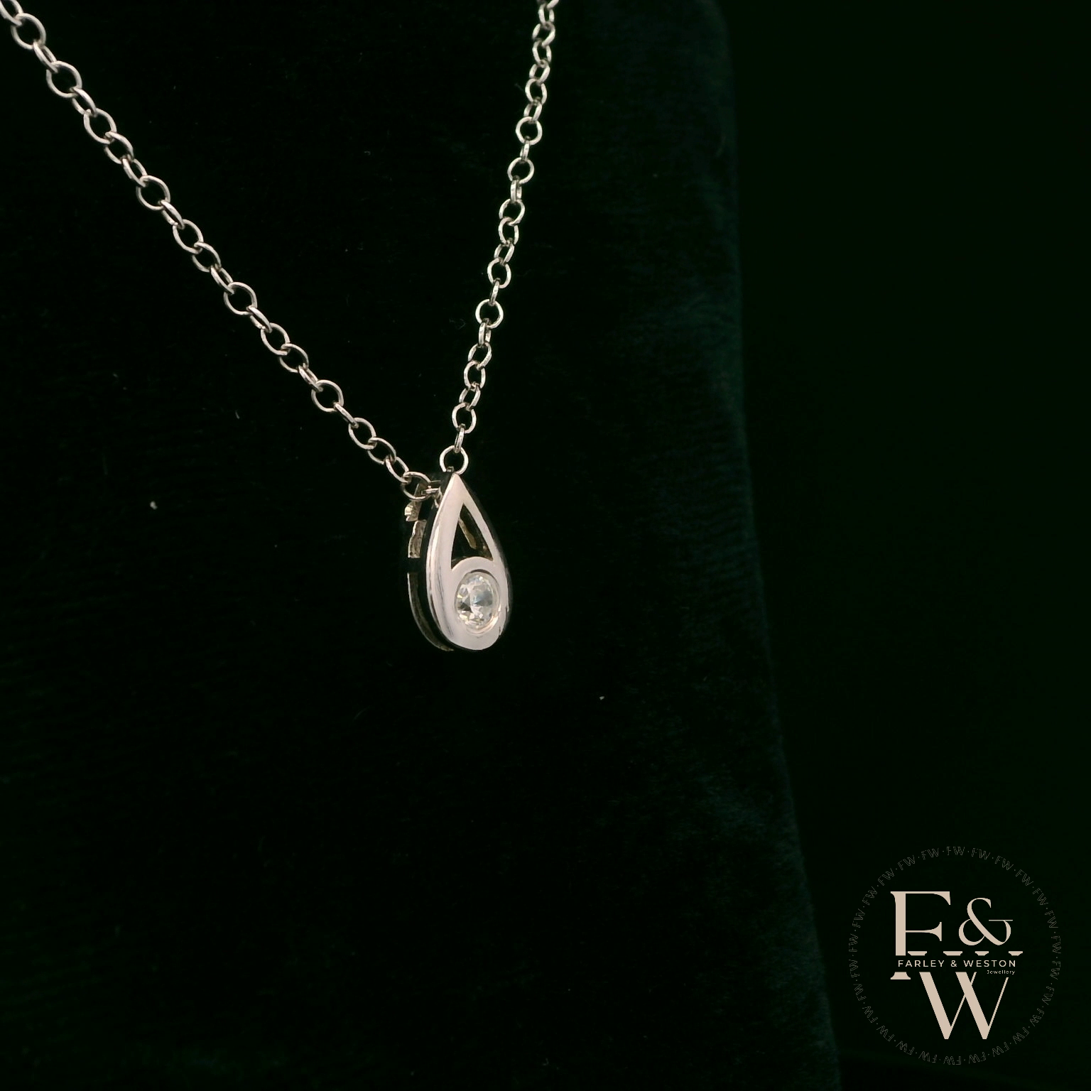 Small 9ct White Gold Peardrop White Moissanite Necklace