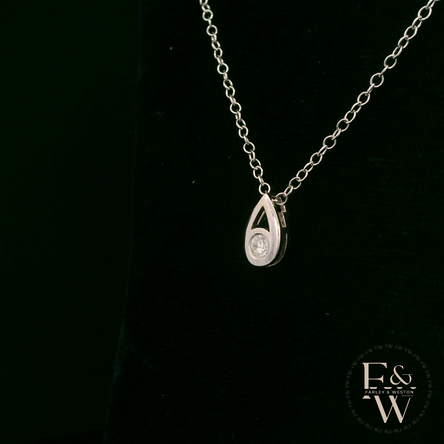 Small 9ct White Gold Peardrop White Moissanite Necklace