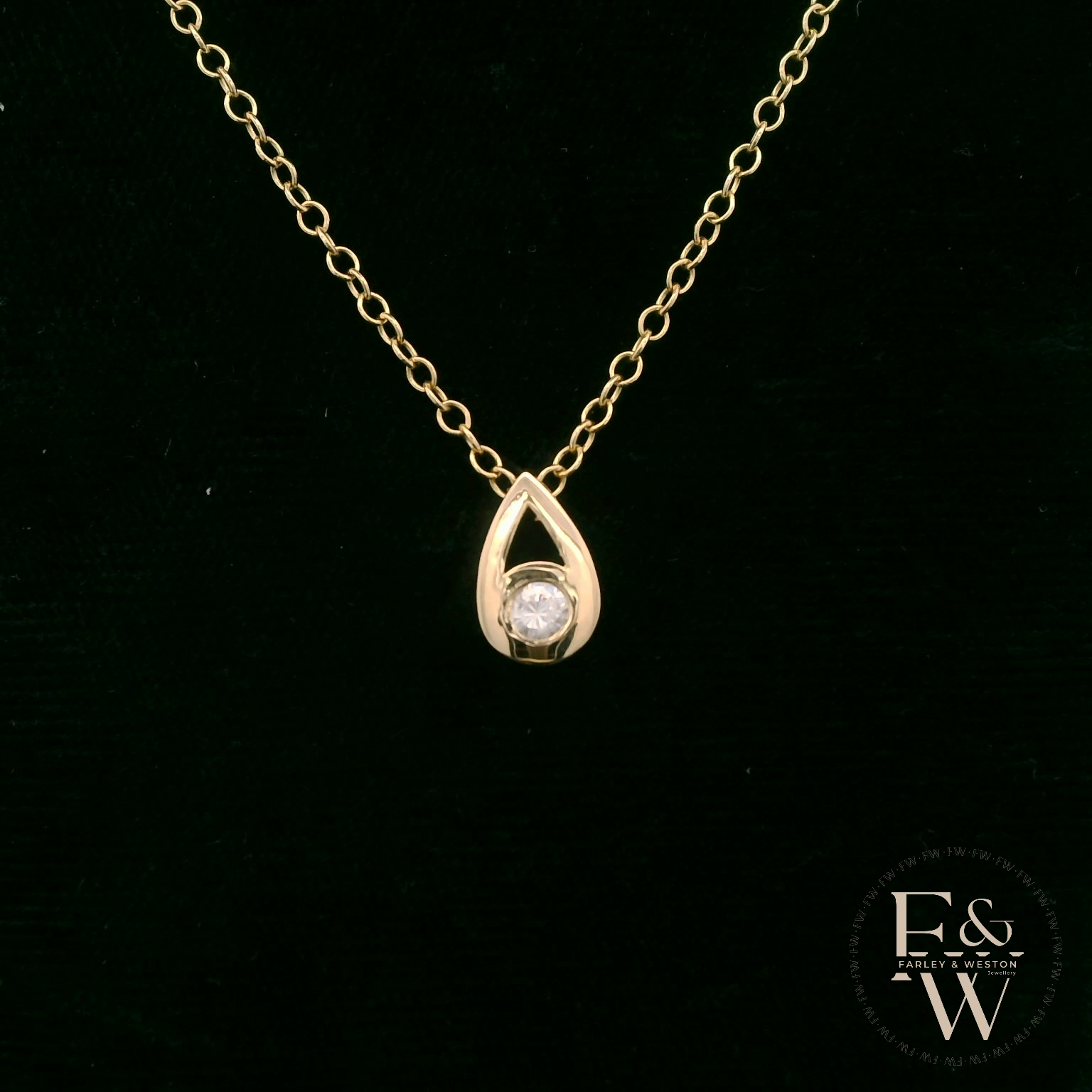 Small 9ct Yellow Gold Peardrop White Moissanite Necklace