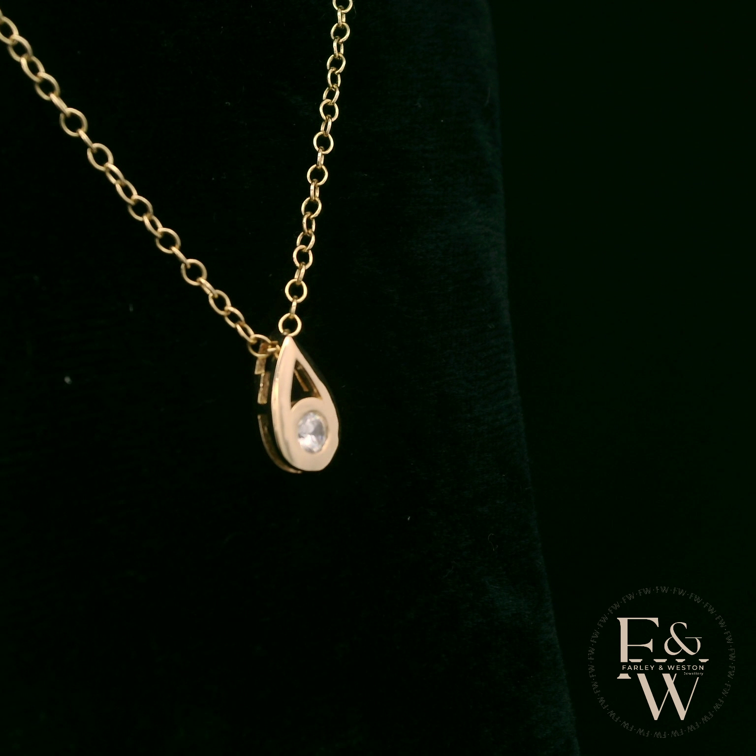 Small 9ct Yellow Gold Peardrop White Moissanite Necklace