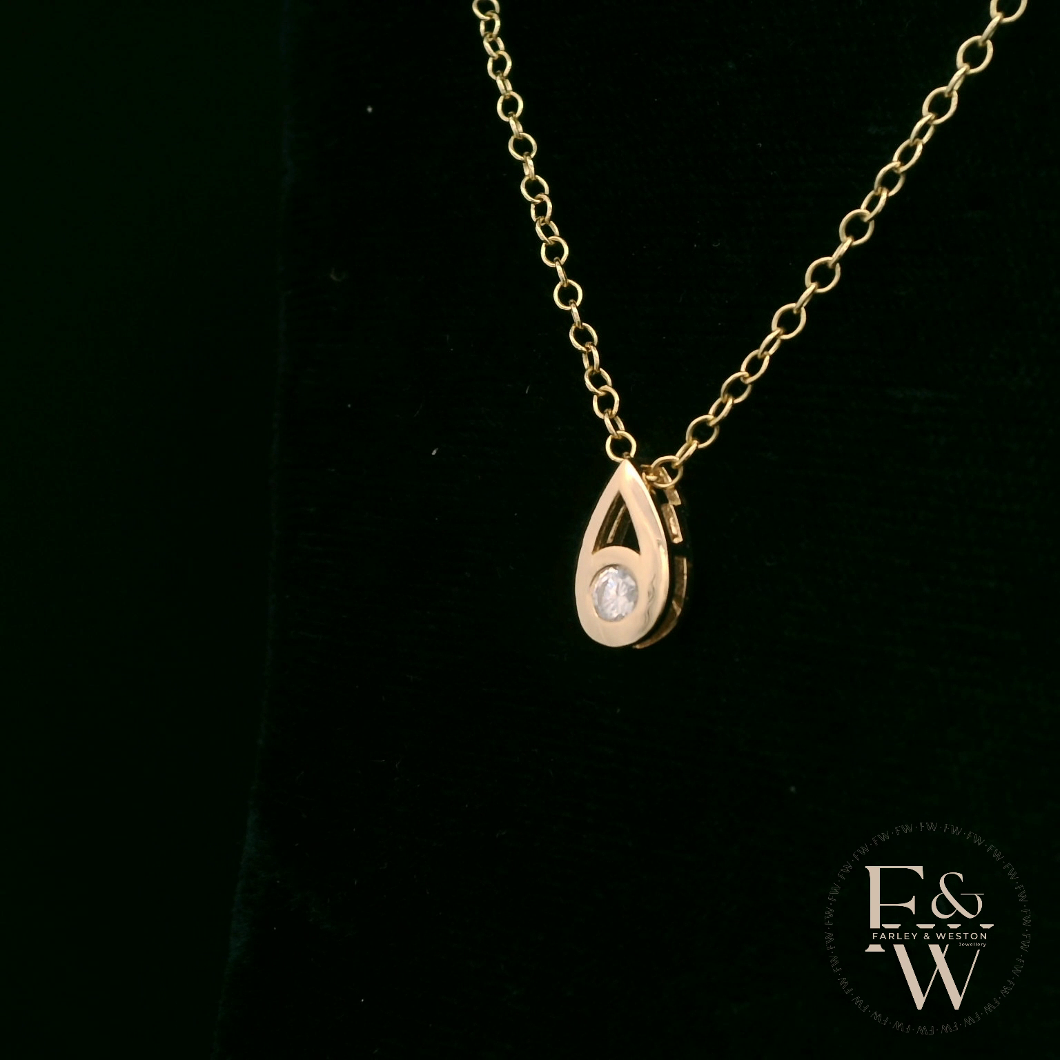 Small 9ct Yellow Gold Peardrop White Moissanite Necklace
