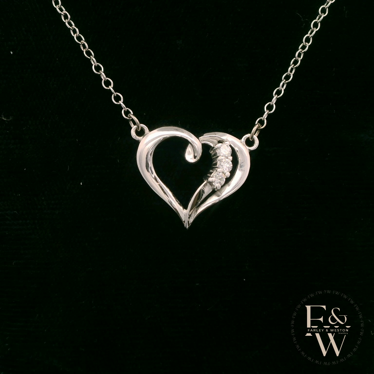 9ct White Gold White Moissanite Heart Necklace