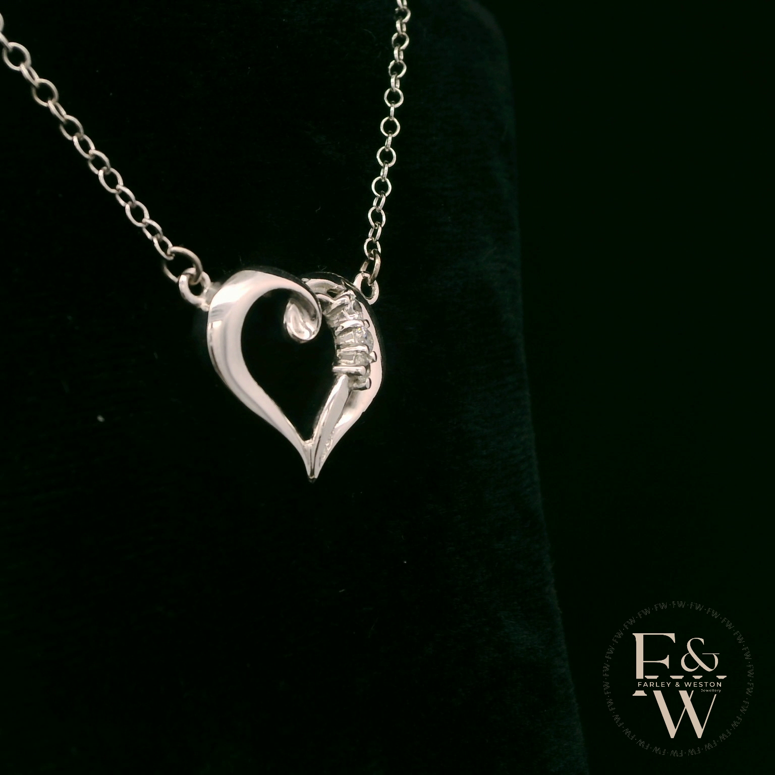 9ct White Gold White Moissanite Heart Necklace