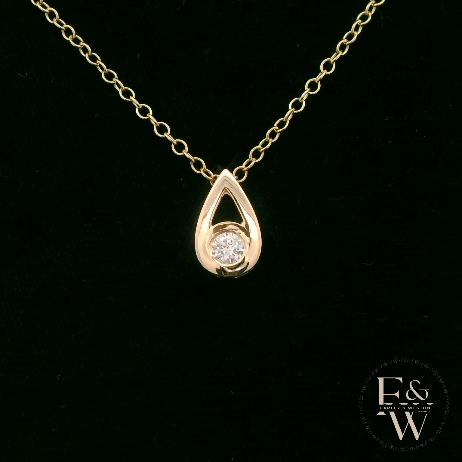 9ct Yellow Gold Peardrop White Moissanite Necklace