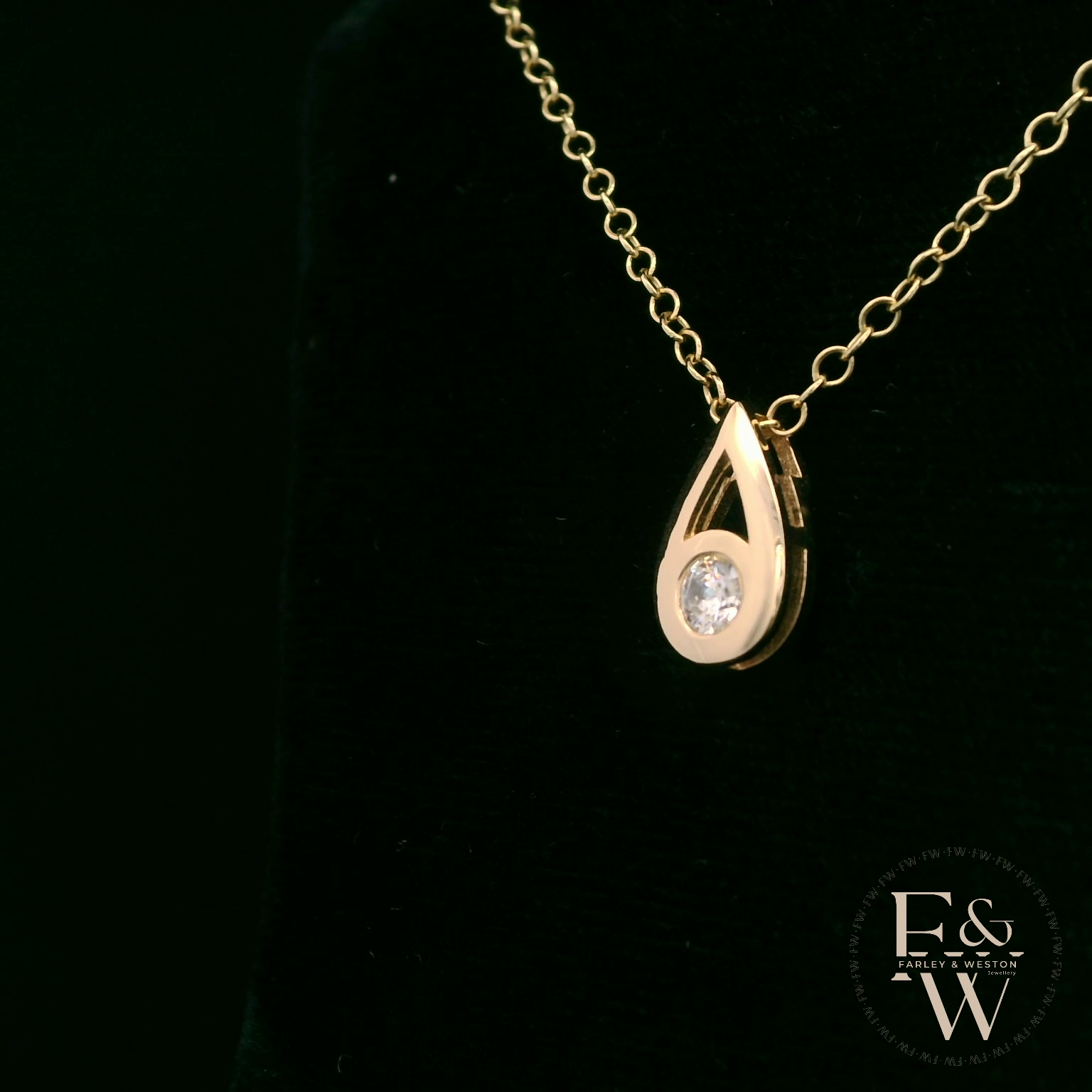 9ct Yellow Gold Peardrop White Moissanite Necklace