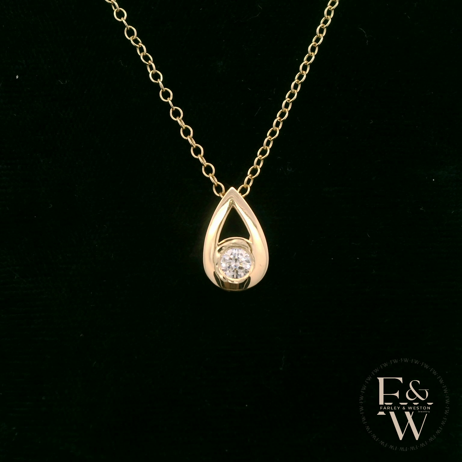 Large 9ct Yellow Gold Peardrop White Moissanite Necklace