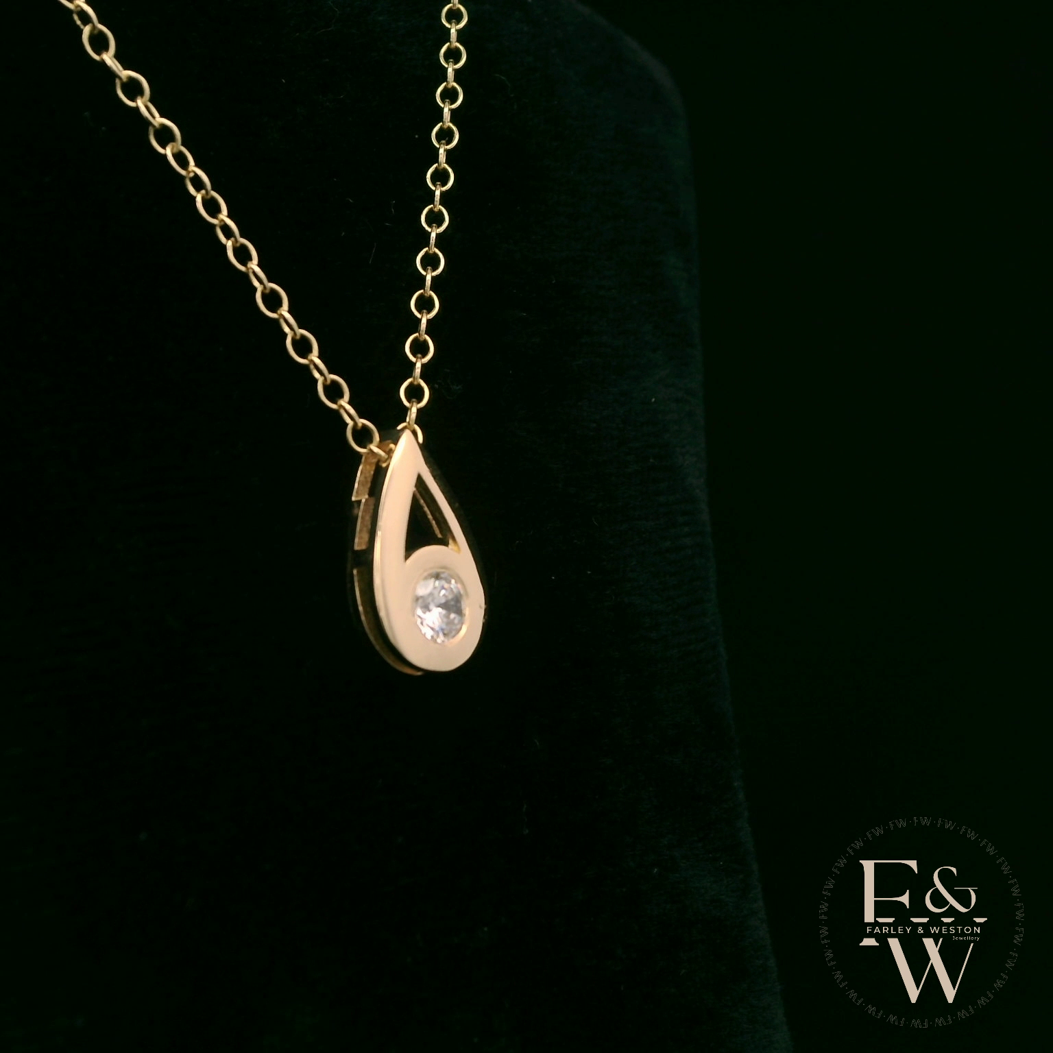 Large 9ct Yellow Gold Peardrop White Moissanite Necklace
