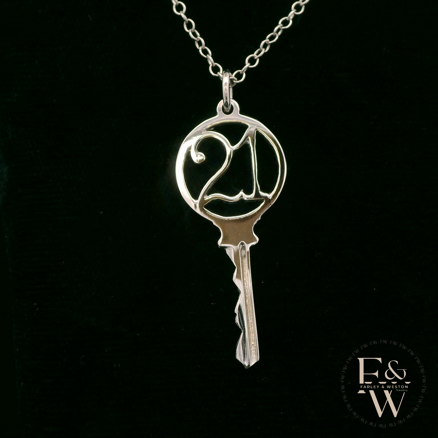 9ct White Gold 21 Key to the Door Pendant