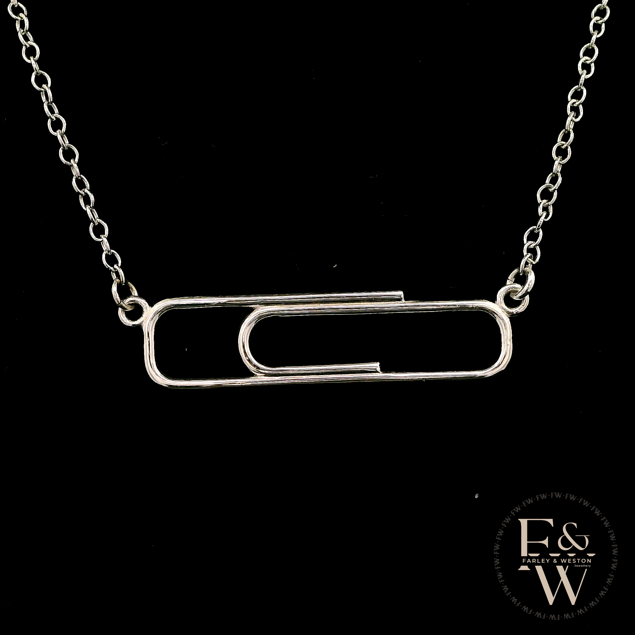 9ct White Gold Large Paperclip Necklace