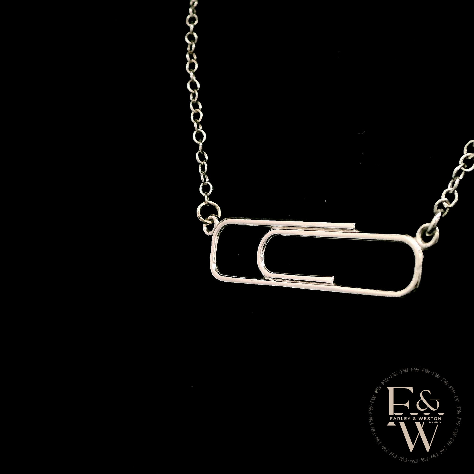 9ct White Gold Large Paperclip Necklace